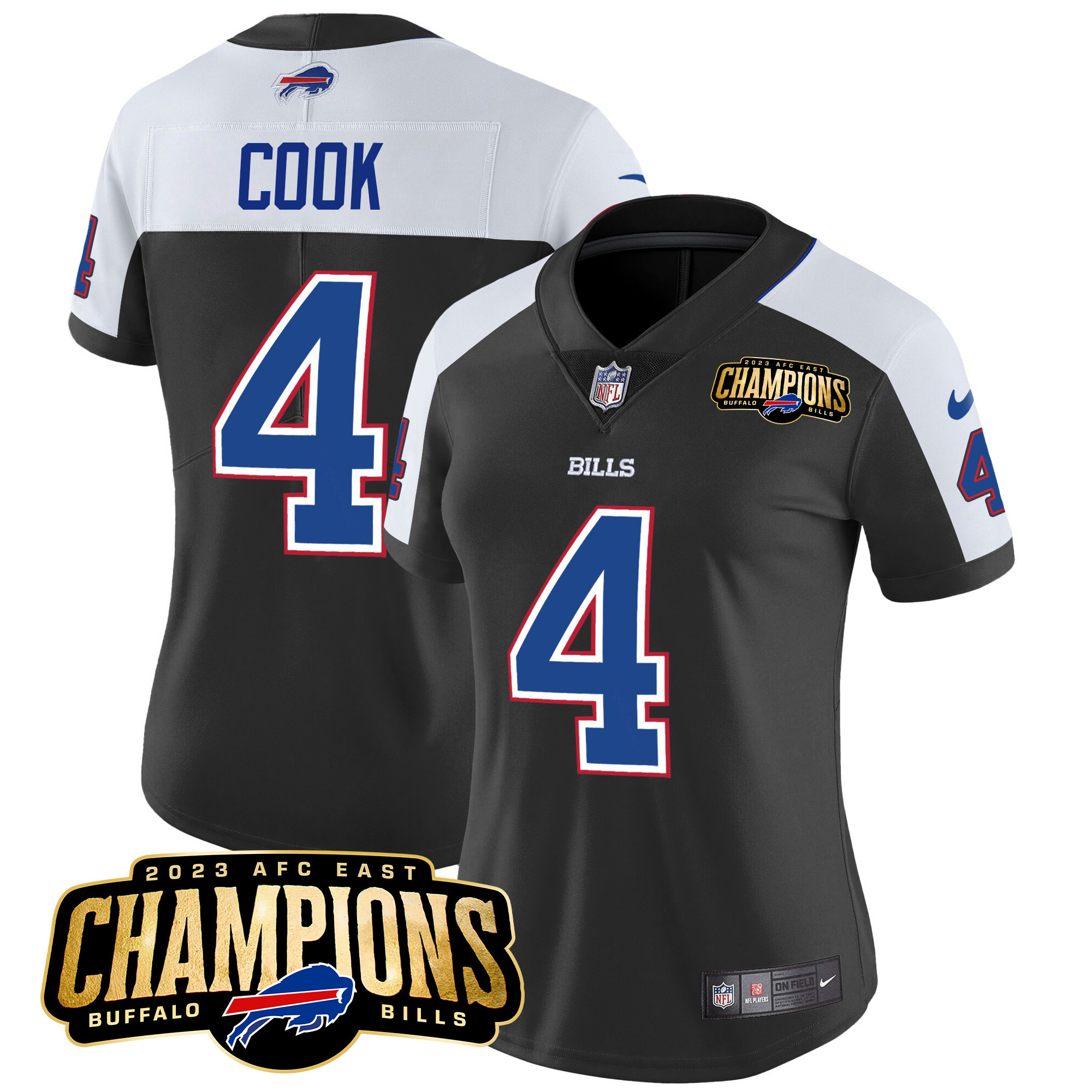 James Cook Women's Buffalo Bills 2023 AFC East Champions Patch Vapor Black Alternate Jersey - All Stitched 
