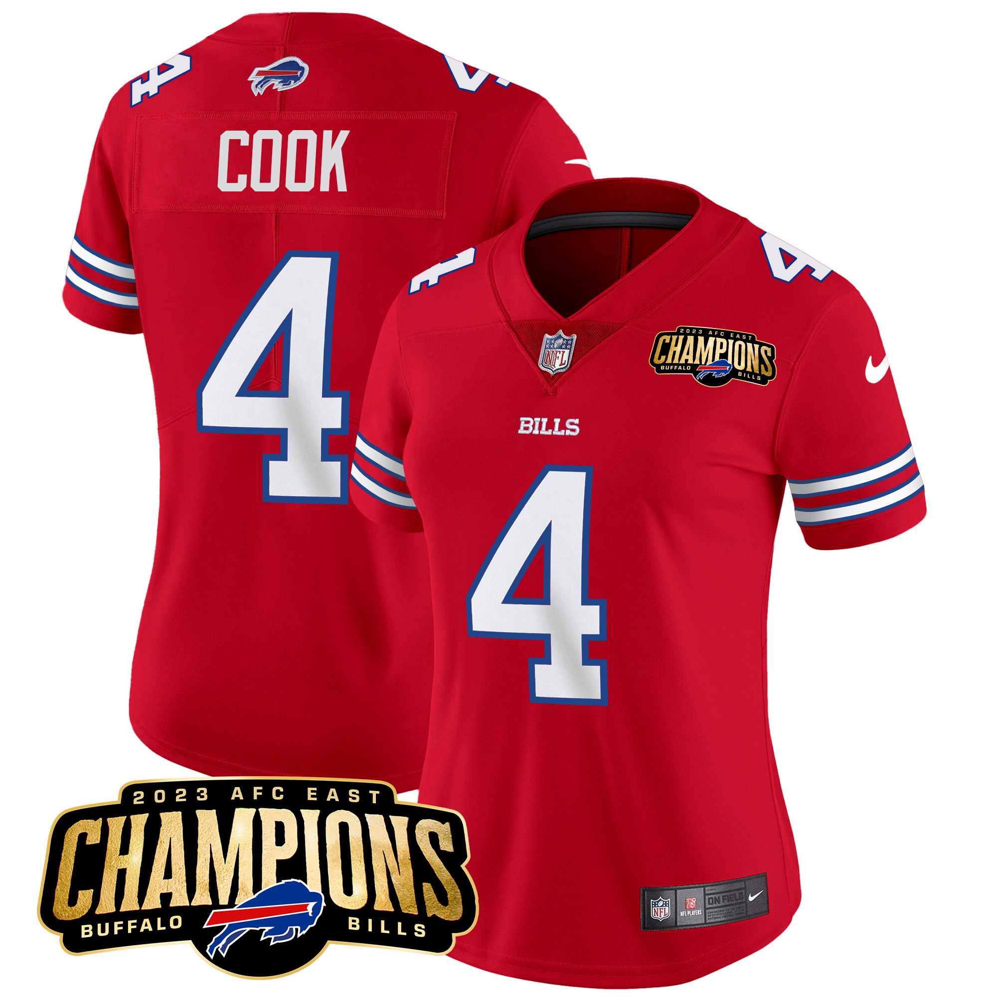 James Cook Women's Buffalo Bills 2023 AFC East Champions Patch Vapor Red Jersey - All Stitched 
