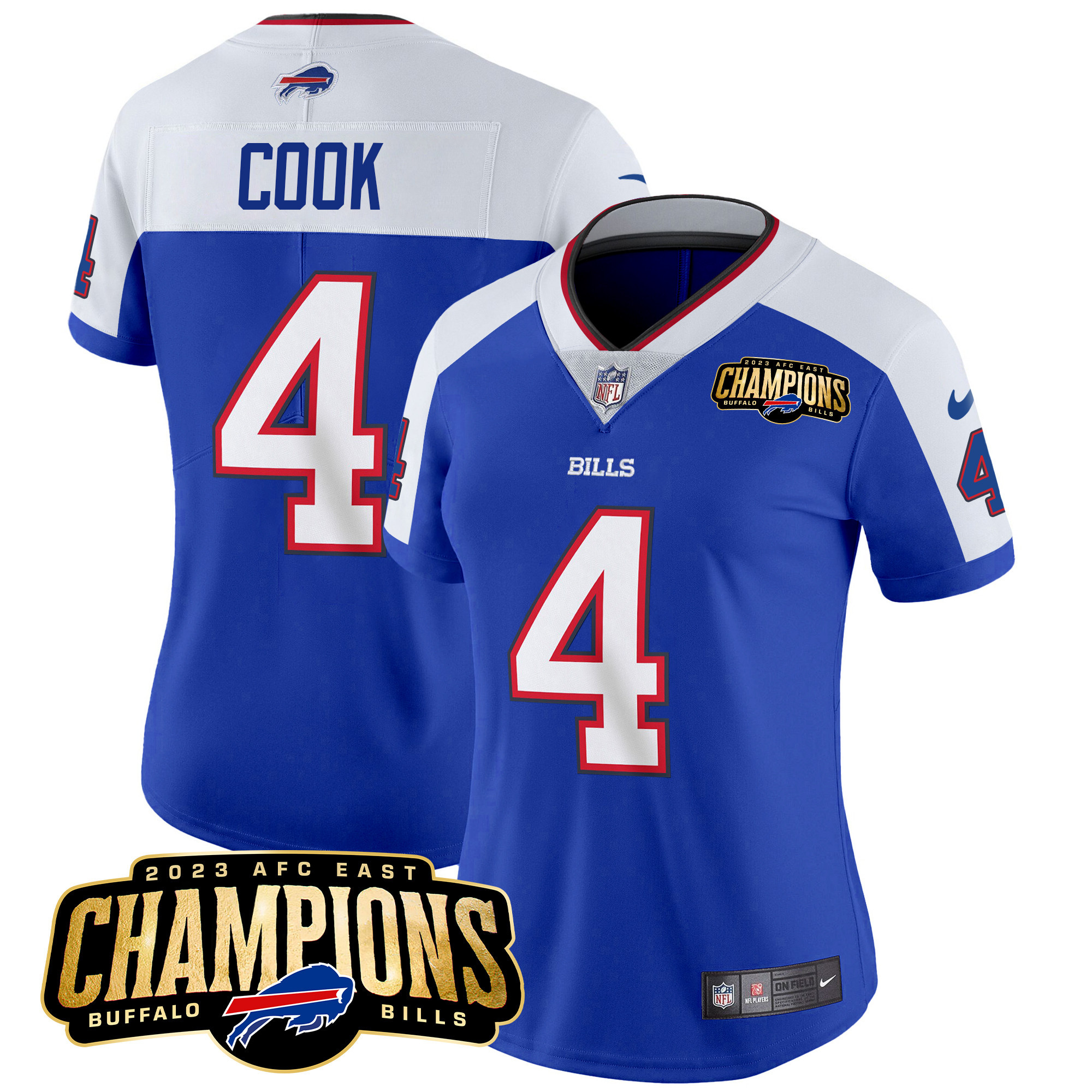 James Cook Women's Buffalo Bills 2023 AFC East Champions Patch Vapor Royal Alternate Jersey - All Stitched 