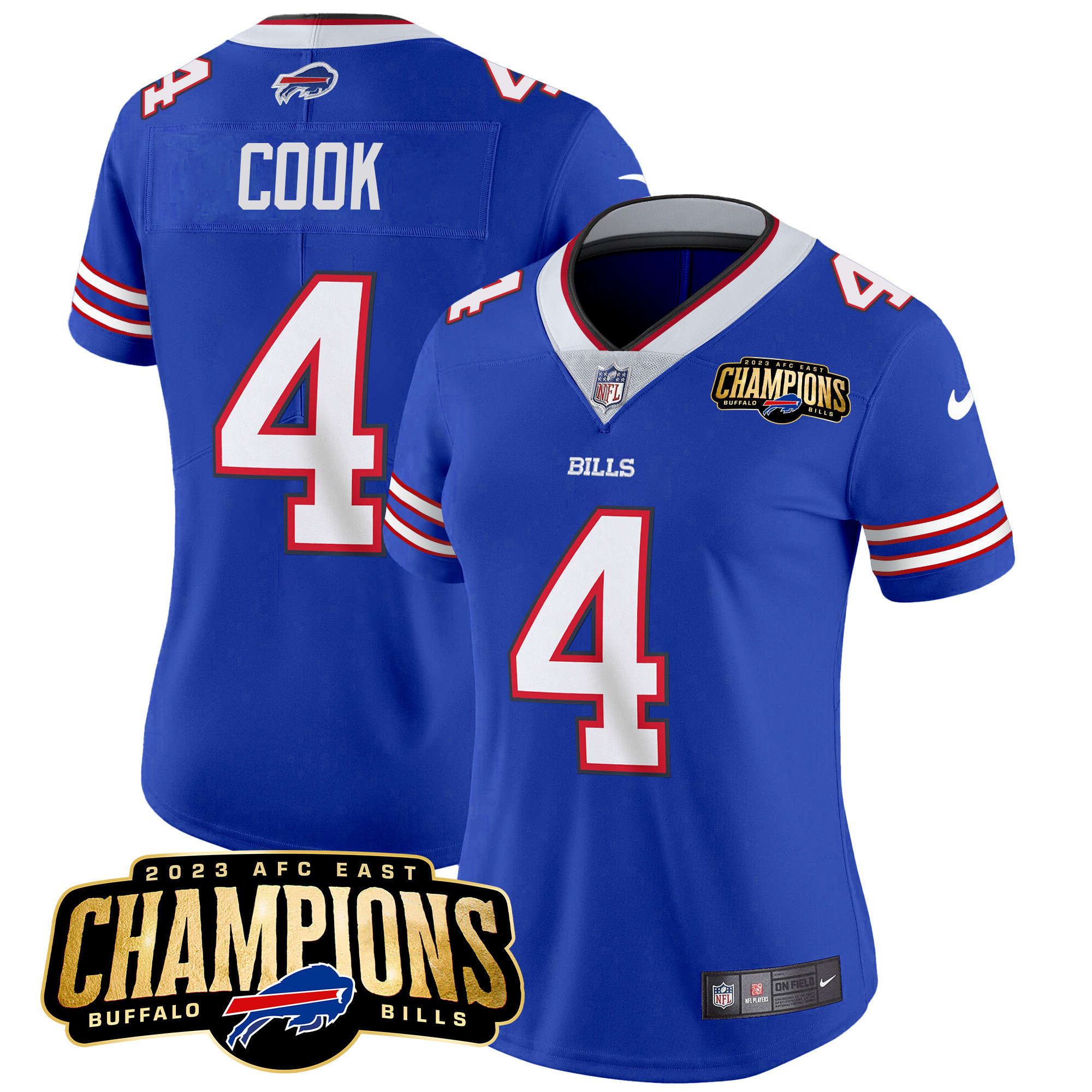 James Cook Women's Buffalo Bills 2023 AFC East Champions Patch Vapor Royal Jersey - All Stitched 