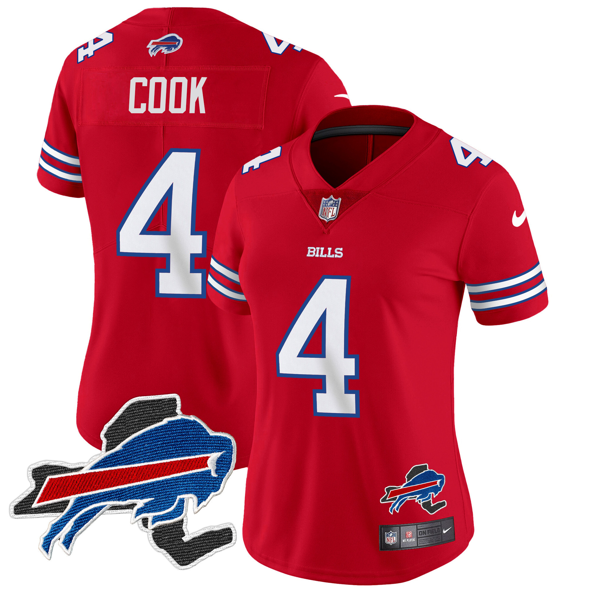 James Cook Women's Buffalo Bills New York Patch Vapor Limited Red Jersey - All Stitched 