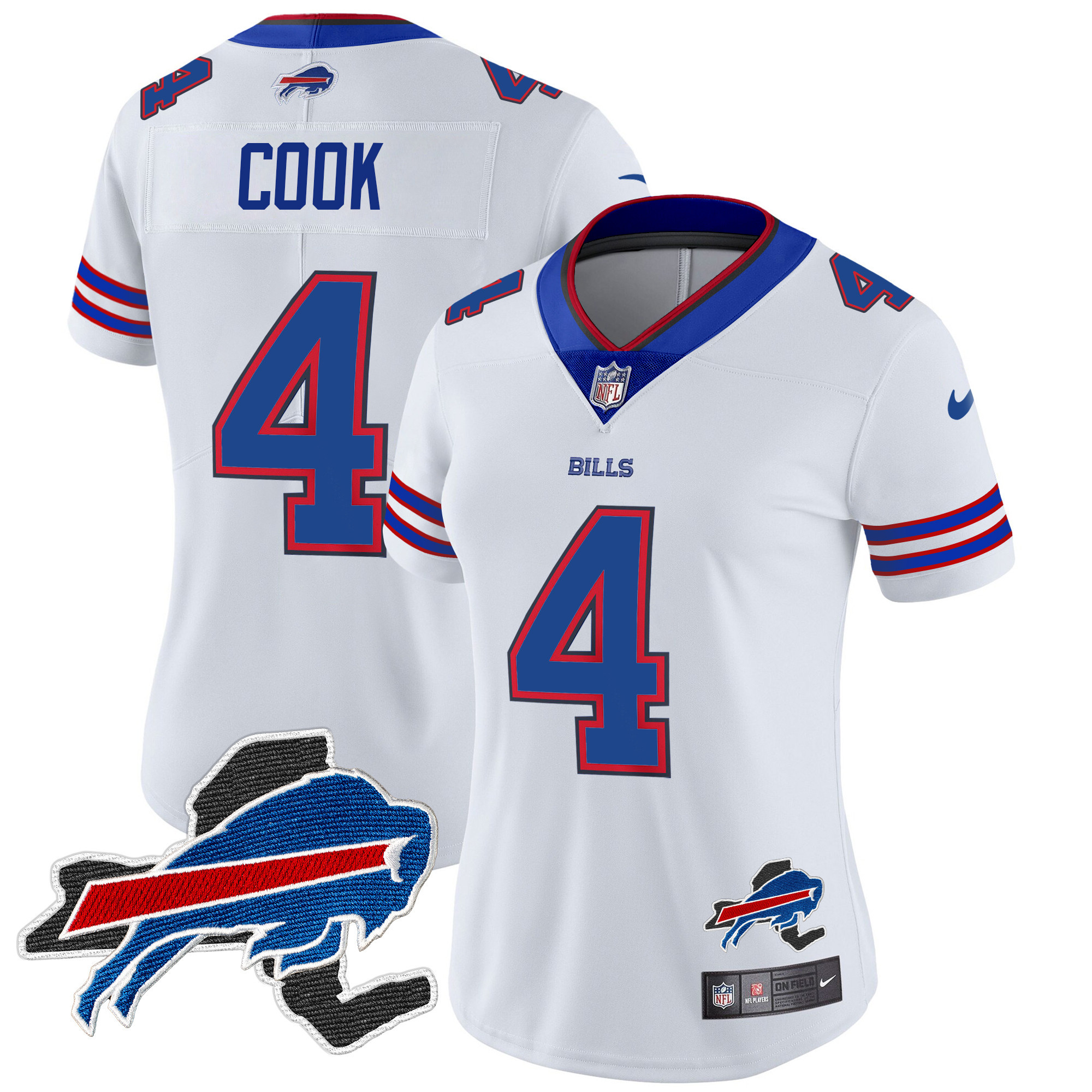 James Cook Women's Buffalo Bills New York Patch Vapor Limited White Jersey - All Stitched 