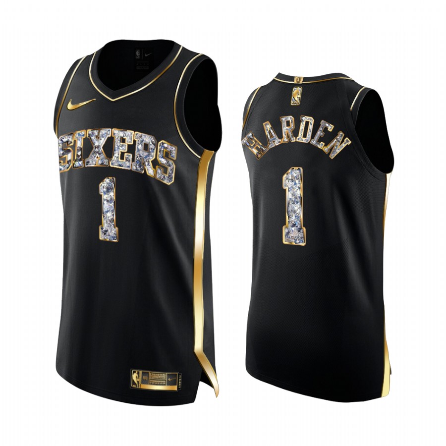 James Harden 76ers #1 2022 NBA Playoffs Jersey Black Diamond Limited Edition
