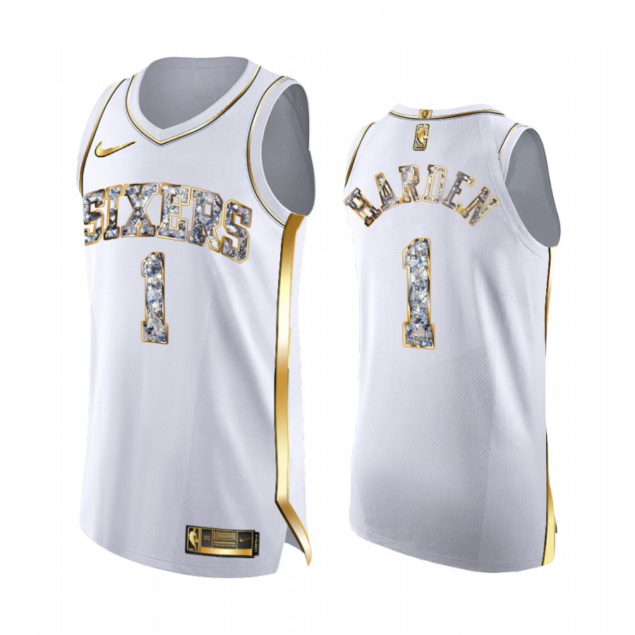 James Harden 76ers #1 2022 NBA Playoffs Jersey White Diamond Edition