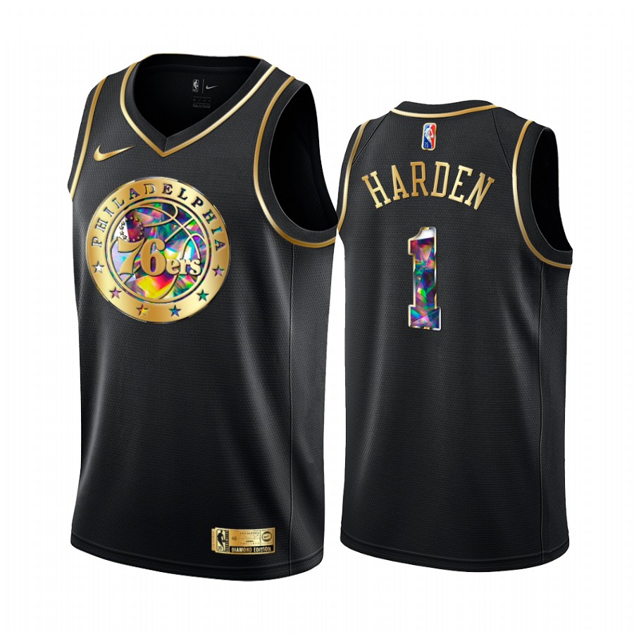 James Harden Philadelphia 76ers 2022 Black Diamond Logo Jersey Golden Edition