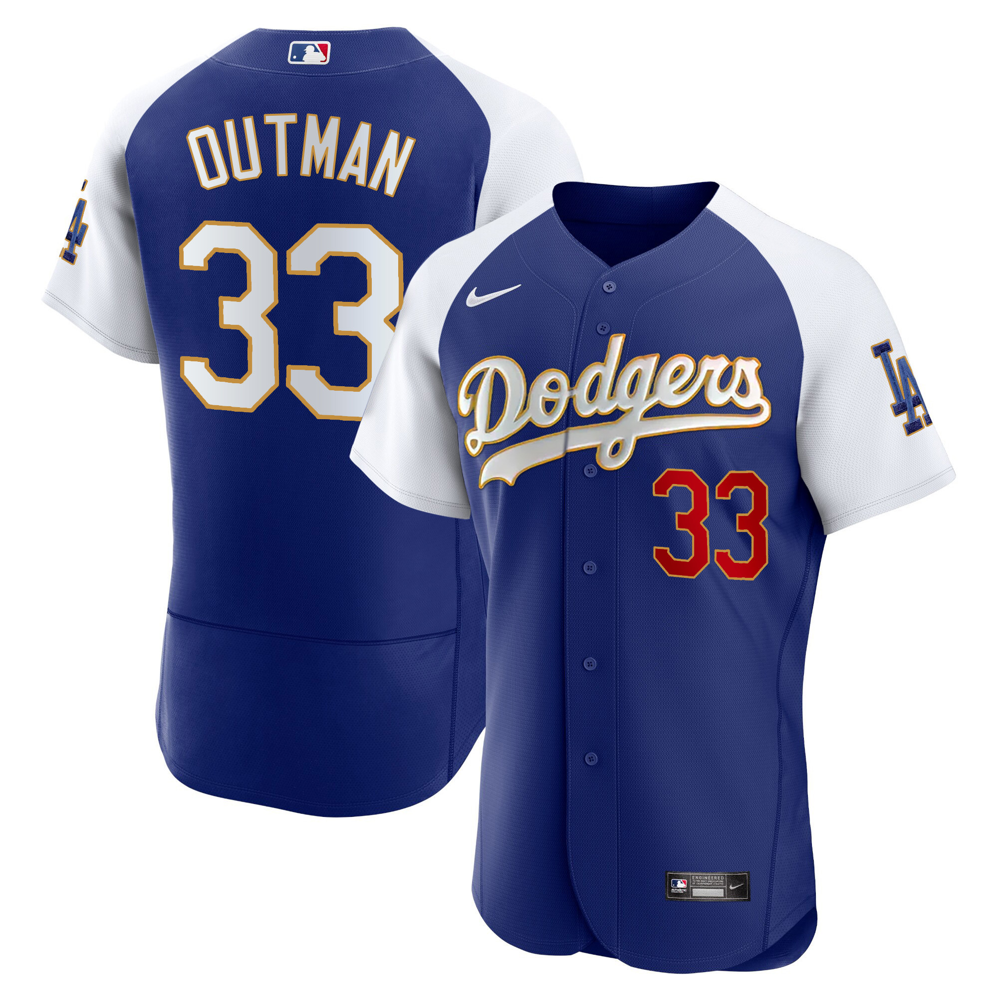 James Outman Men's Los Angeles Dodgers Gold Trim Flex Base Alternate Royal Jersey - All Stitched