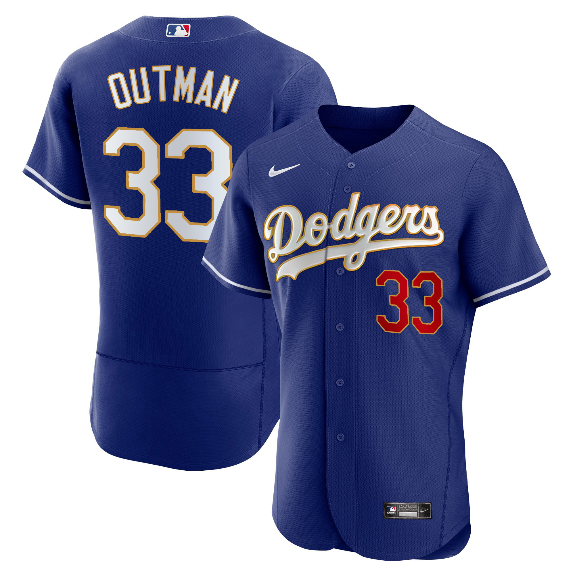 James Outman Men's Los Angeles Dodgers Gold Trim Flex Base Royal Jersey - All Stitched