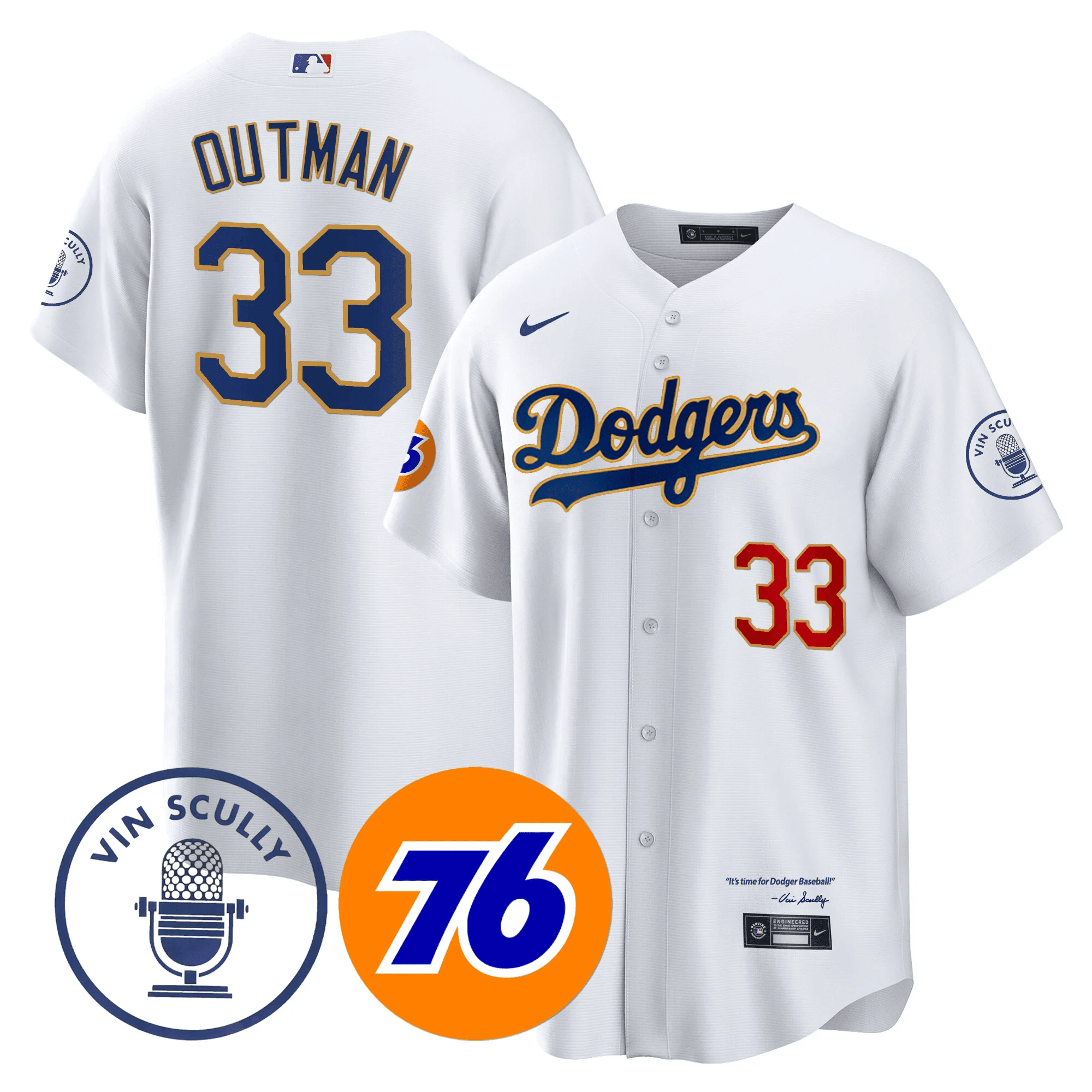 James Outman Men's Los Angeles Dodgers Vin Scully 76 Patch Gold Trim Player Cool White Jersey - All Stitched