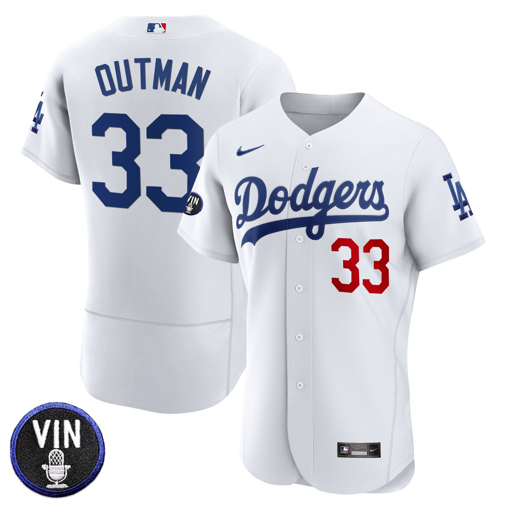 James Outman Men's Los Angeles Dodgers Vin Scully Patch Flex Base White Jersey - All Stitched