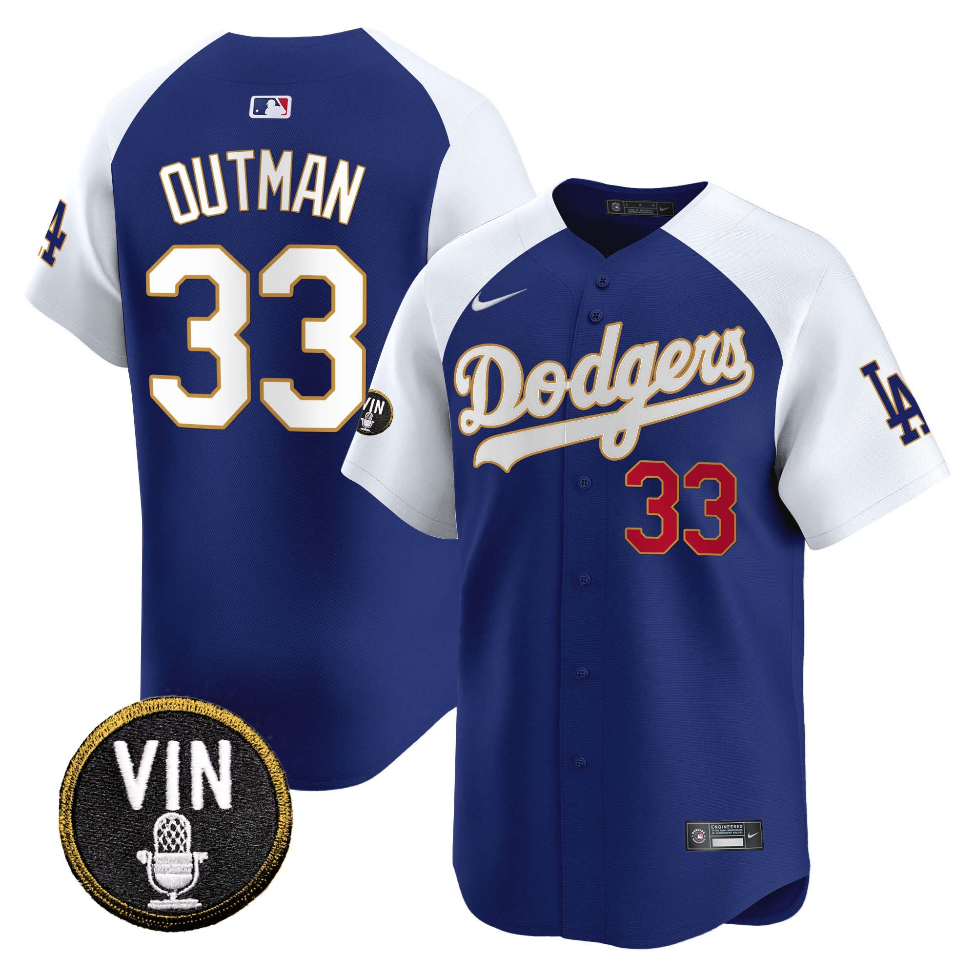 James Outman Men's Los Angeles Dodgers Vin Scully Patch Gold Trim Vapor Premier Limited Alternate Royal Jersey - All Stitched