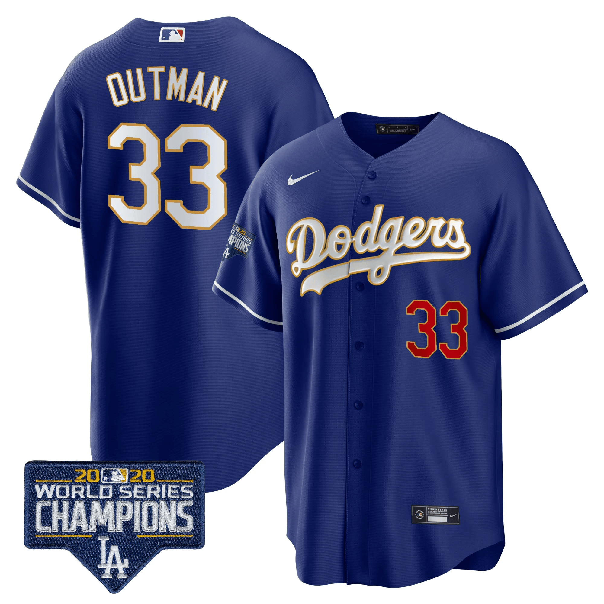 James Outman Men's Los Angeles Dodgers World Series Champions Patch Cool Base Gold Trim Royal Jersey - All Stitched