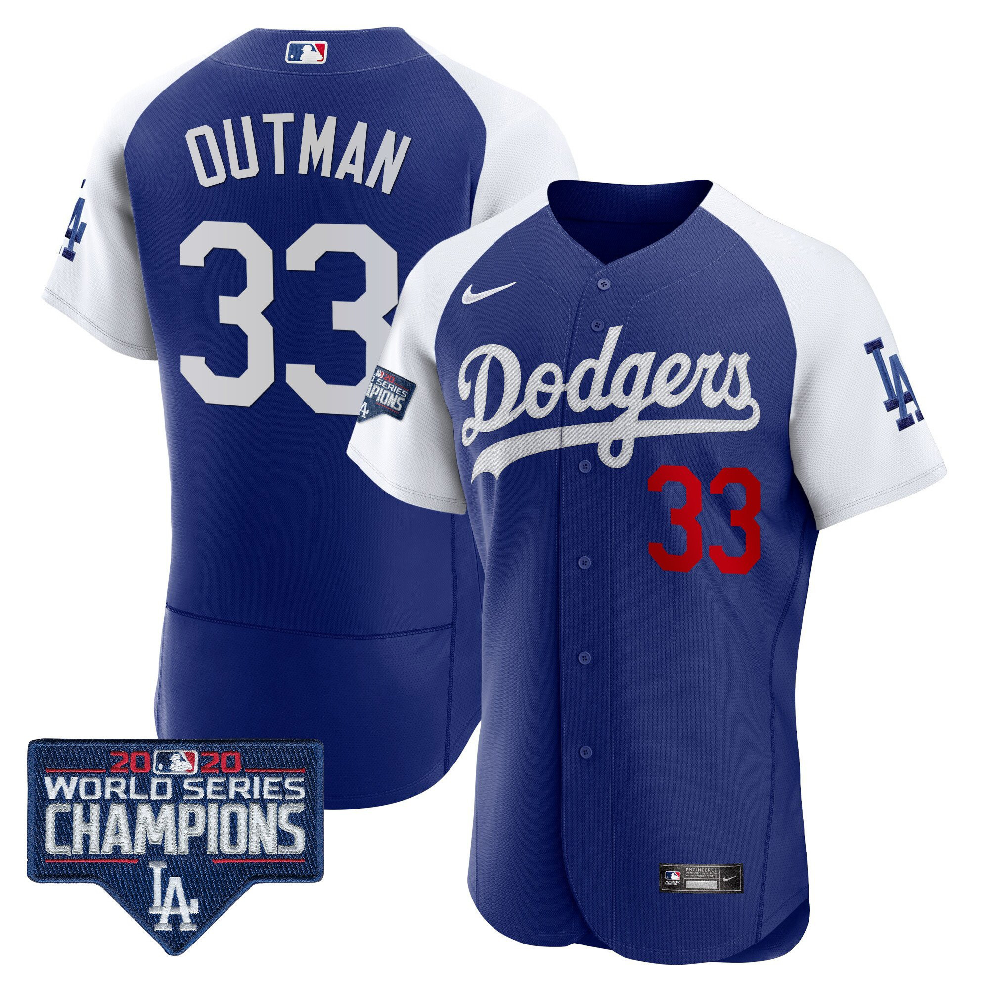 James Outman Men's Los Angeles Dodgers World Series Champions Patch Flex Base Alternate Royal Jersey - All Stitched