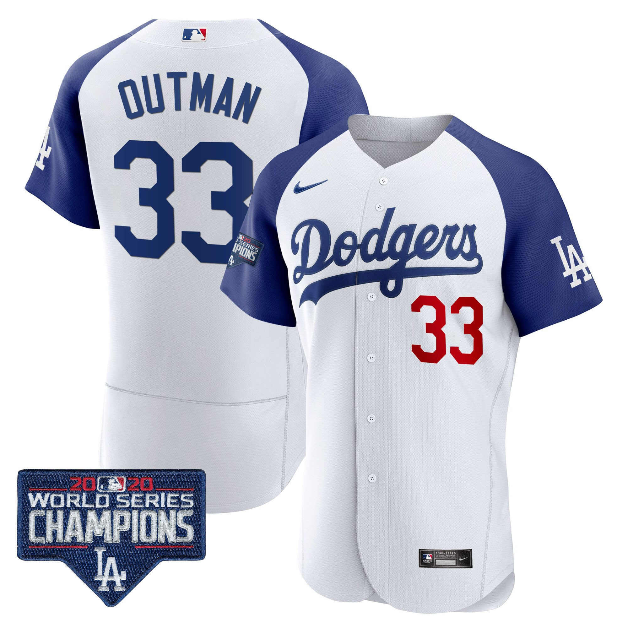 James Outman Men's Los Angeles Dodgers World Series Champions Patch Flex Base Alternate White Jersey - All Stitched