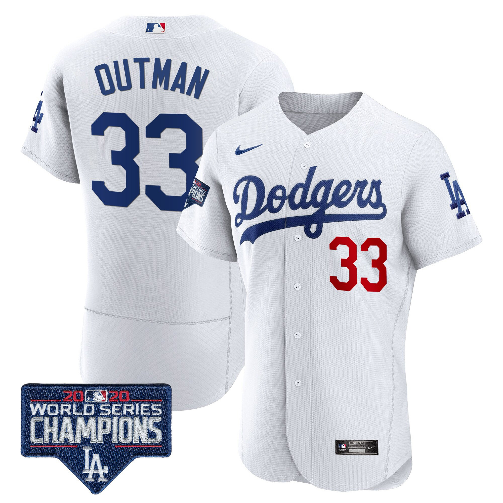 James Outman Men's Los Angeles Dodgers World Series Champions Patch Flex Base White Jersey - All Stitched
