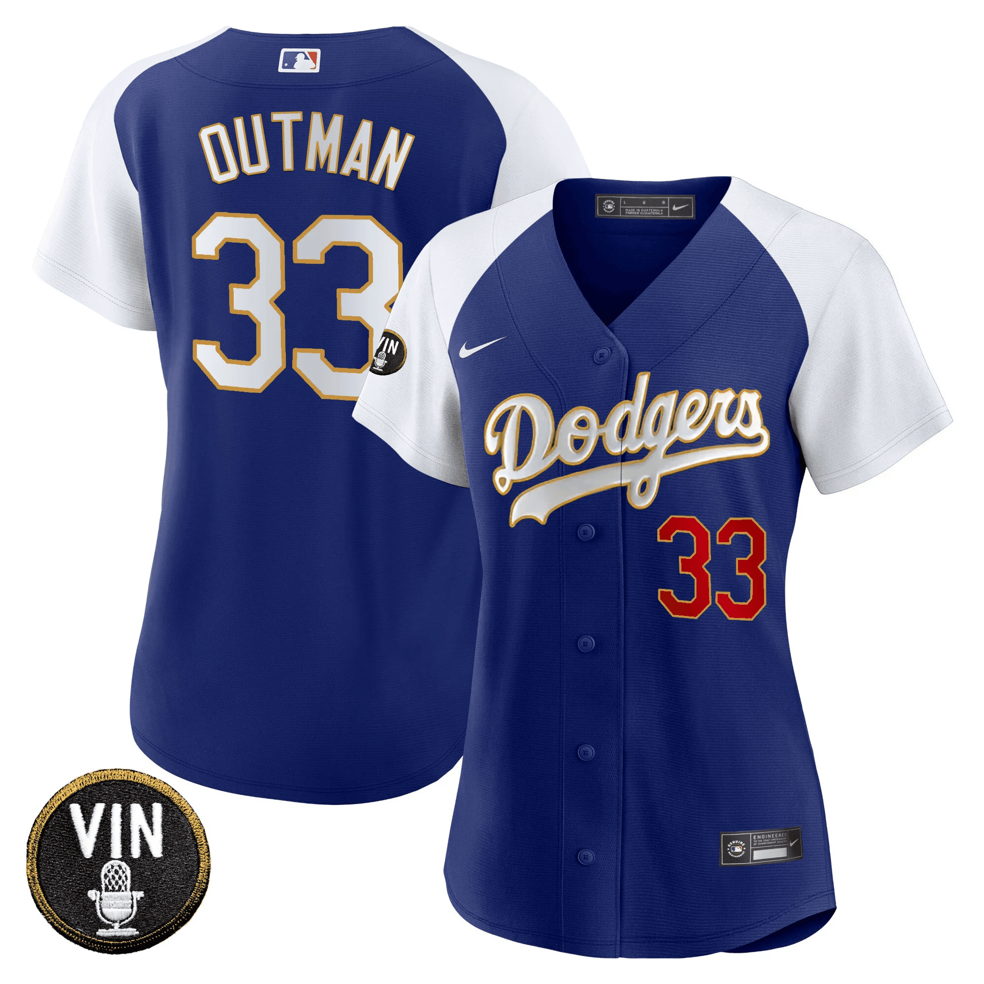 James Outman Women's Los Angeles Dodgers Vin Scully Patch Gold Trim Alternate Royal Jersey - All Stitched
