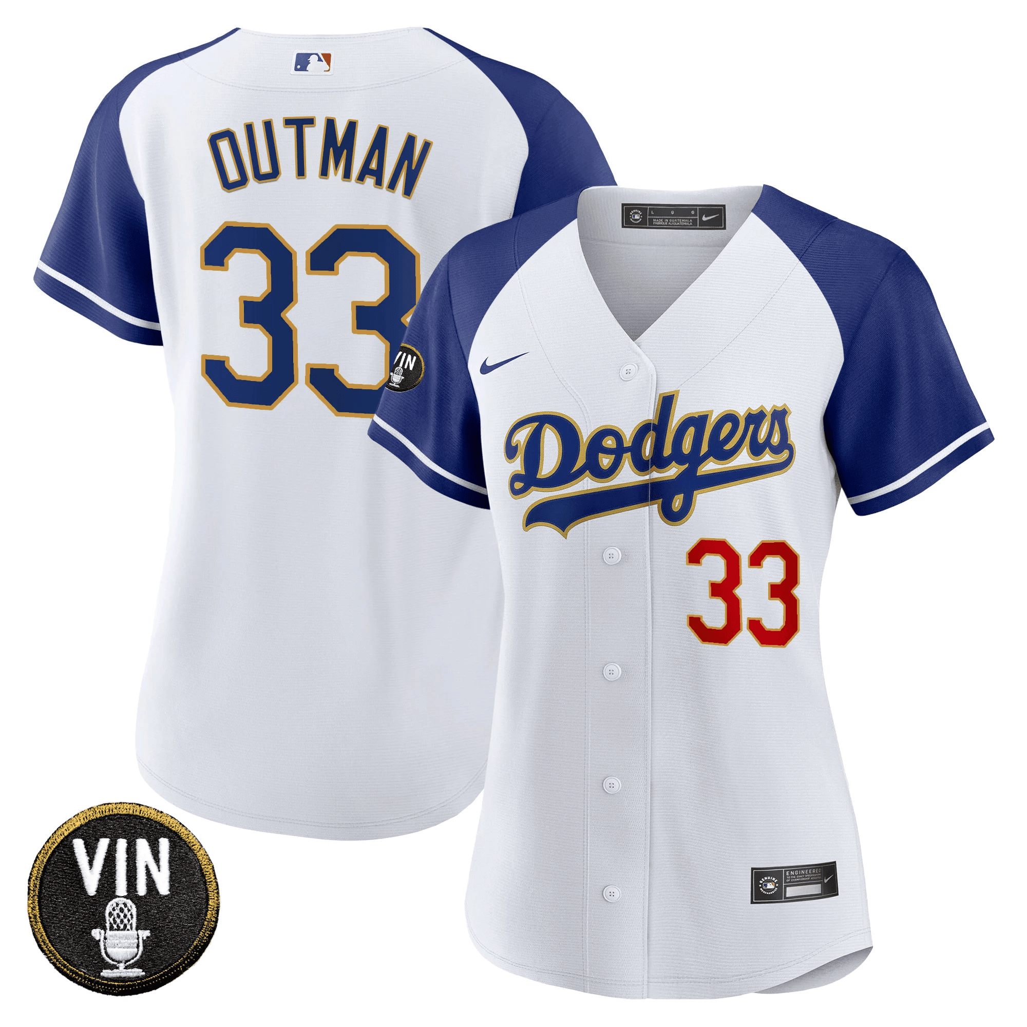 James Outman Women's Los Angeles Dodgers Vin Scully Patch Gold Trim Alternate White Jersey - All Stitched