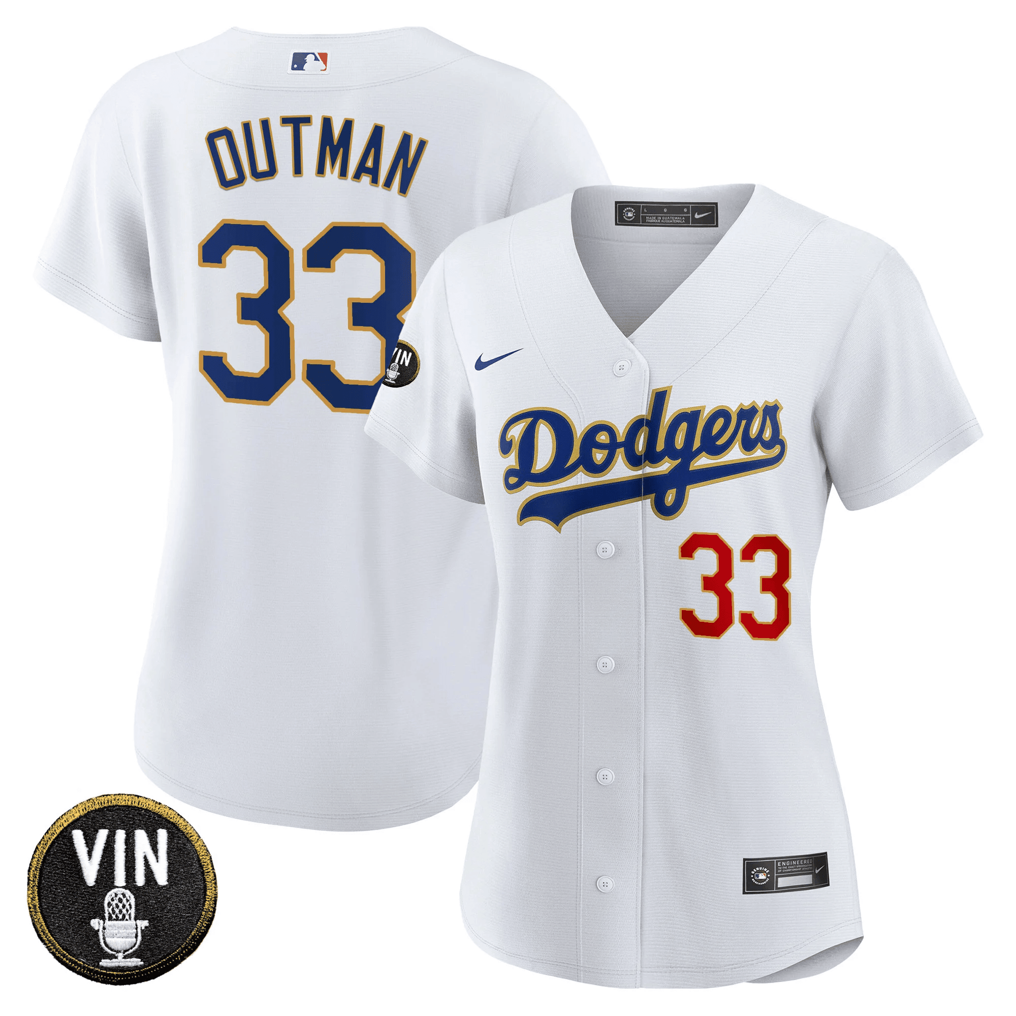 James Outman Women's Los Angeles Dodgers Vin Scully Patch Gold Trim White Jersey - All Stitched