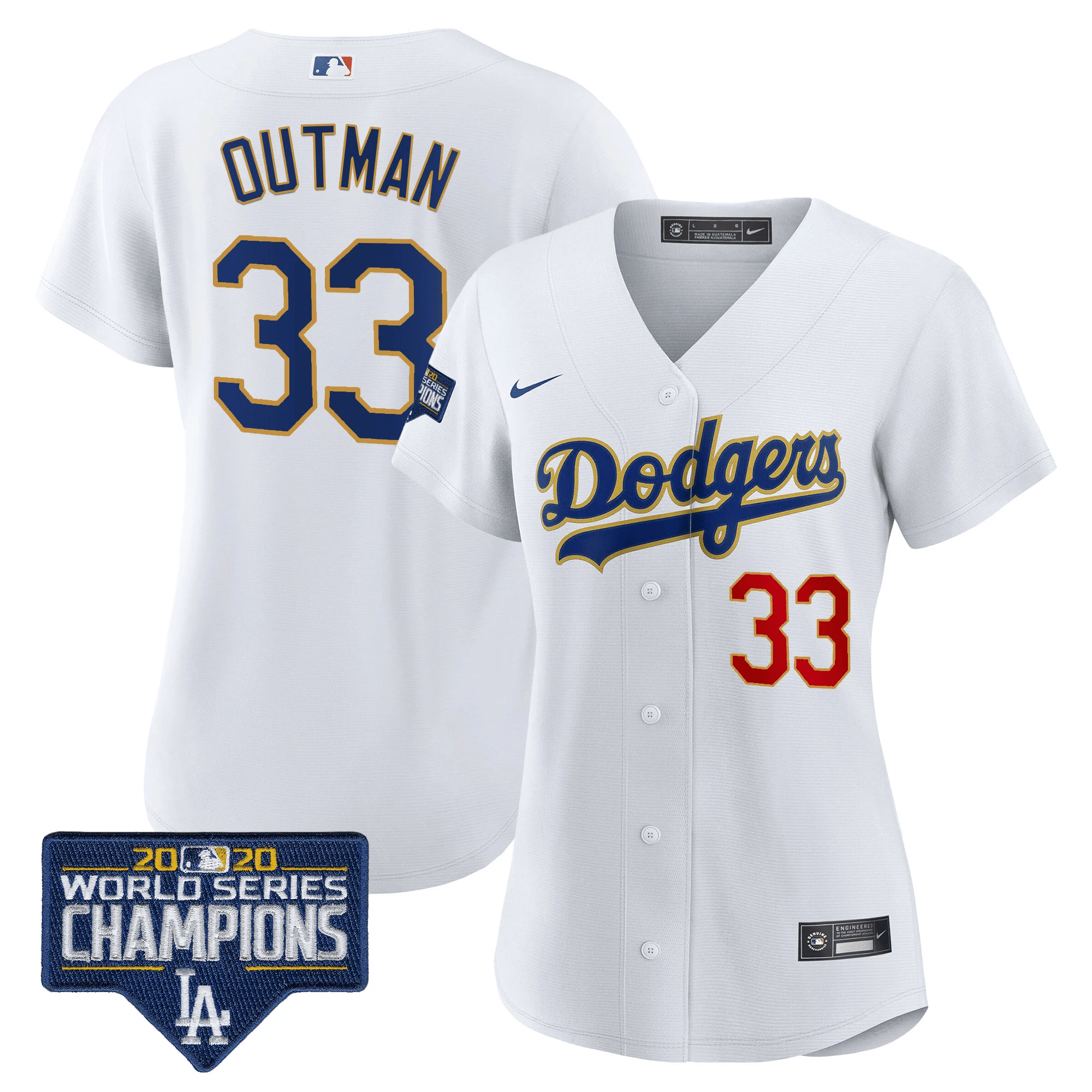James Outman Women's Los Angeles Dodgers World Series Champions Patch Gold Trim White Jersey - All Stitched