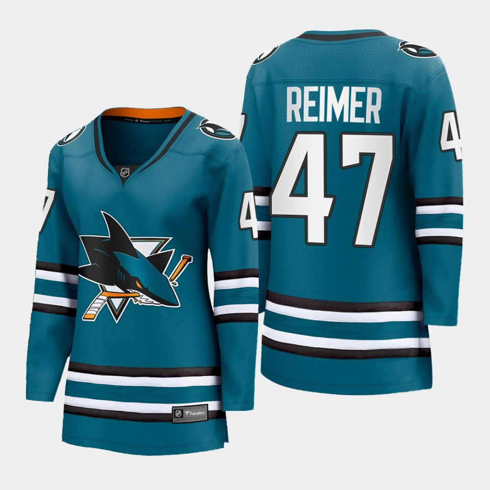 James Reimer 47 San Jose Sharks 2022-23 Home Women Premier Breakaway Stitched Jersey Teal