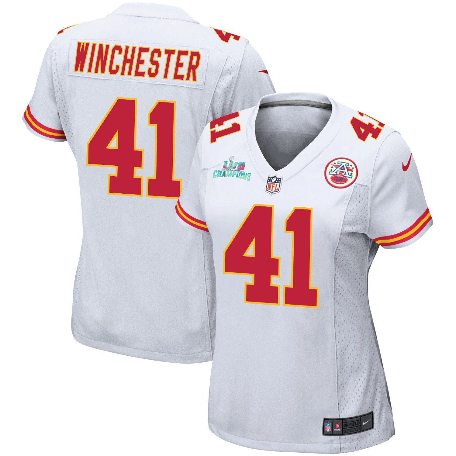James Winchester 41 Kansas City Chiefs Super Bowl LVII Champions Women Game Stitched Jersey – White