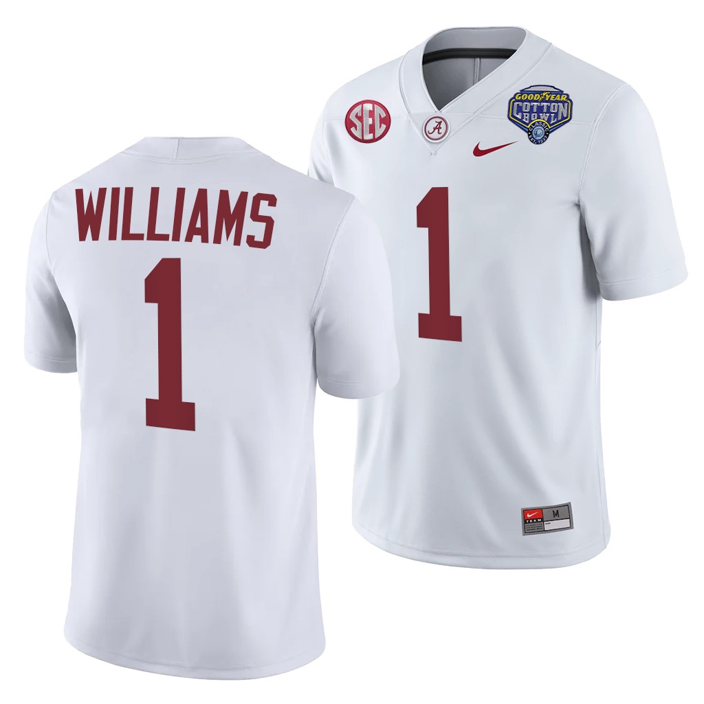 Jameson Williams Alabama Crimson Tide 2021 Cotton Bowl White College Playoff 1 Jersey Men