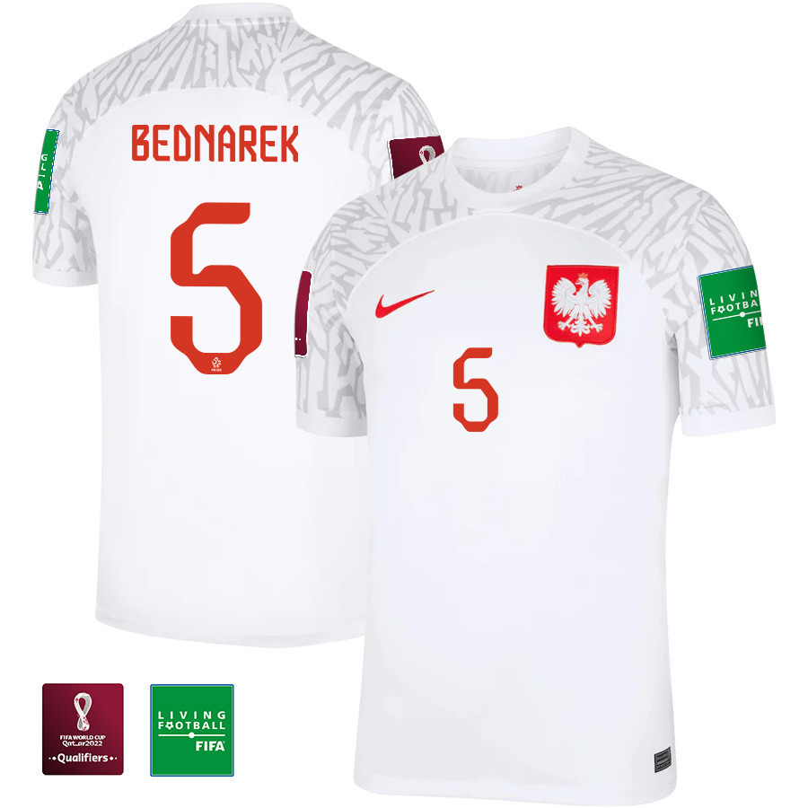 Jan Bednarek 5 – Poland National Team FIFA World Cup Qatar 2022 Patch Home Soccer Jersey, Men