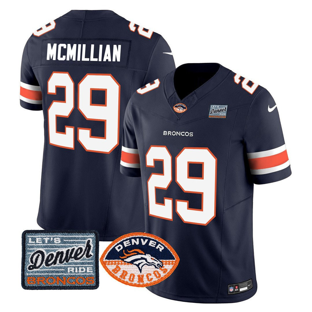 Ja'Quan McMillian Men's Denver Broncos Logo Patch Limited Navy Jersey - All Stitched 