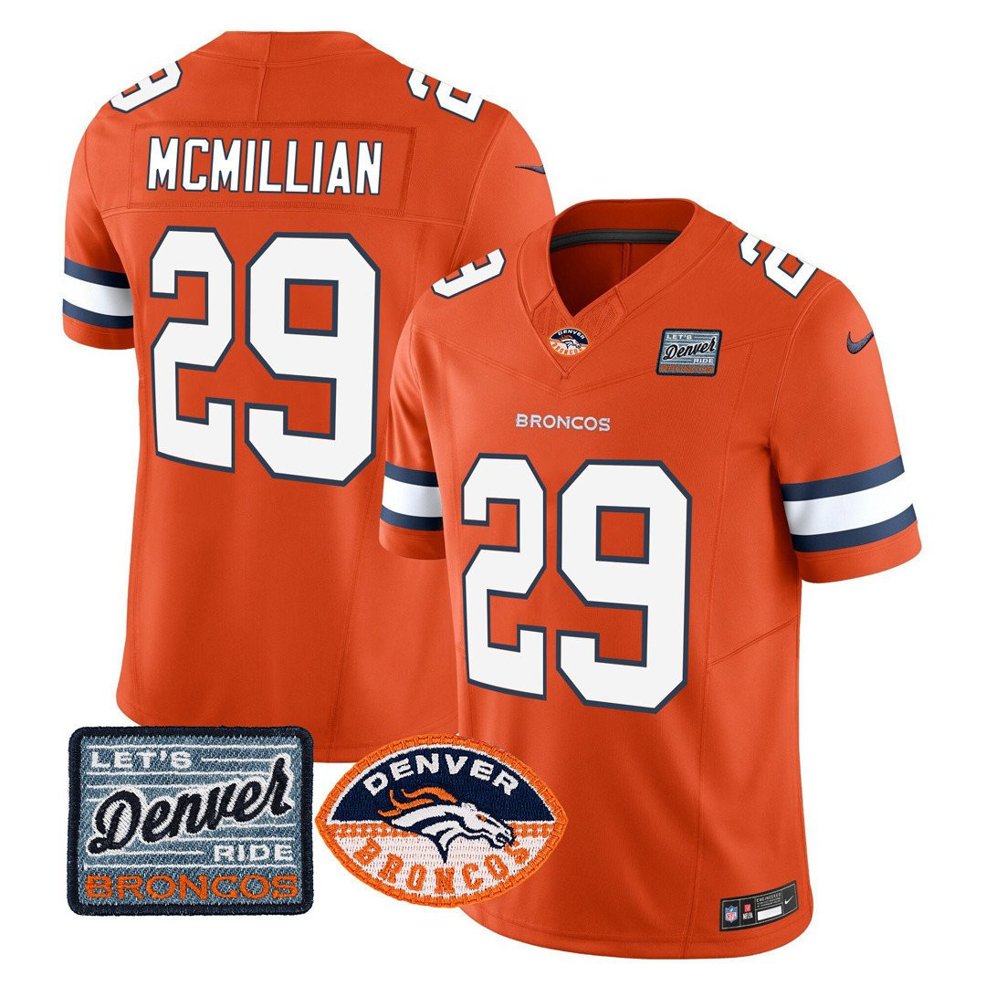 Ja'Quan McMillian Men's Denver Broncos Logo Patch Limited Orange Jersey - All Stitched 