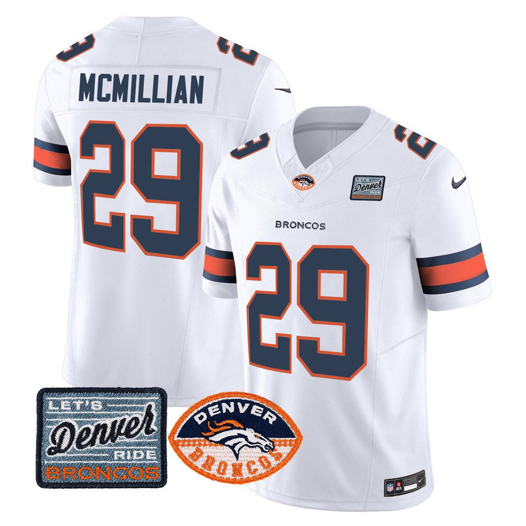 Ja'Quan McMillian Men's Denver Broncos Logo Patch Limited White Jersey - All Stitched 