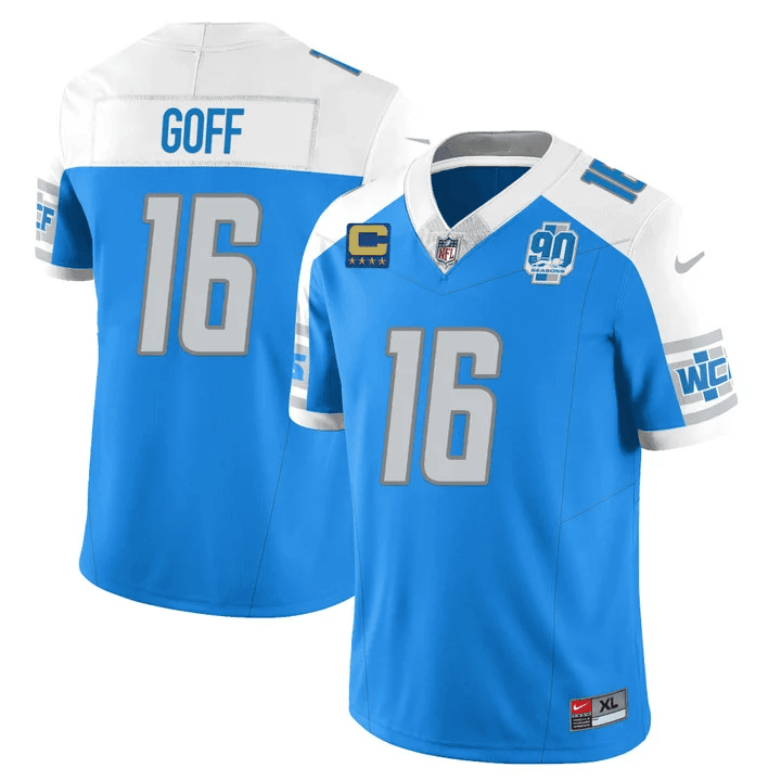Jared Goff Men’s Detroit Lions 90th Year Patch Vapor Alternate Jersey - All Stitched 
