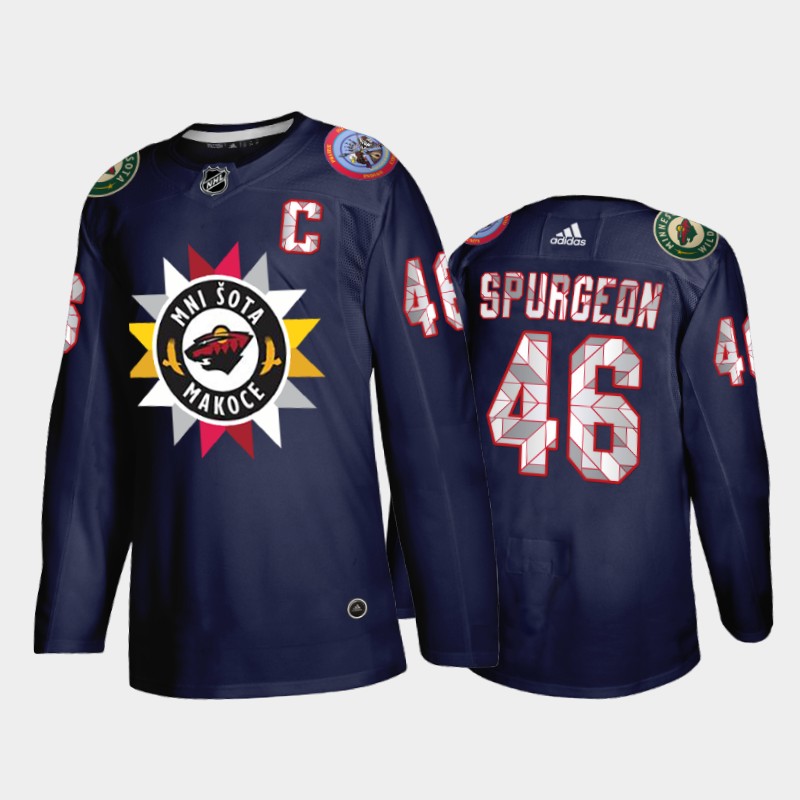 Jared Spurgeon #46 Minnesota Wild Native American Heritage Day 2021-22 Navy Jersey