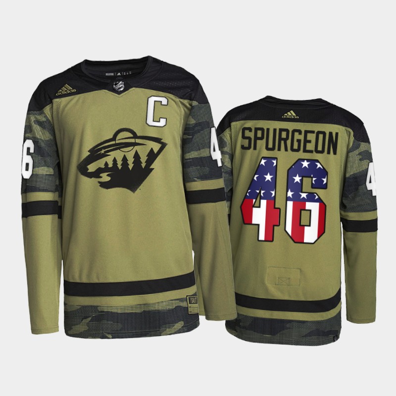 Jared Spurgeon Minnesota Wild Military Appreciation Night Jersey Camo #46 Practice