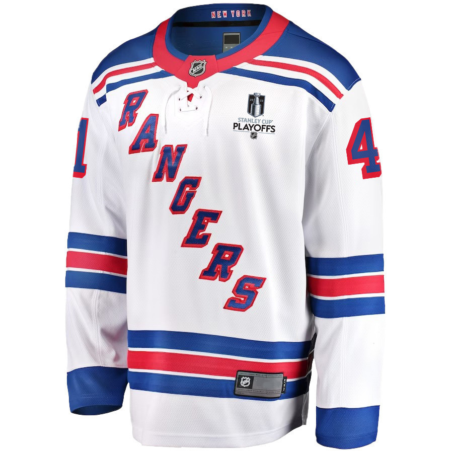 Jaroslav Halak 41 New York Rangers Stanley Cup 2023 Playoffs Patch Away Breakaway Men Stitched Jersey – White