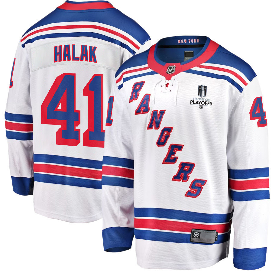 Jaroslav Halak 41 New York Rangers Stanley Cup 2023 Playoffs Patch Away Breakaway Men Stitched Jersey – White