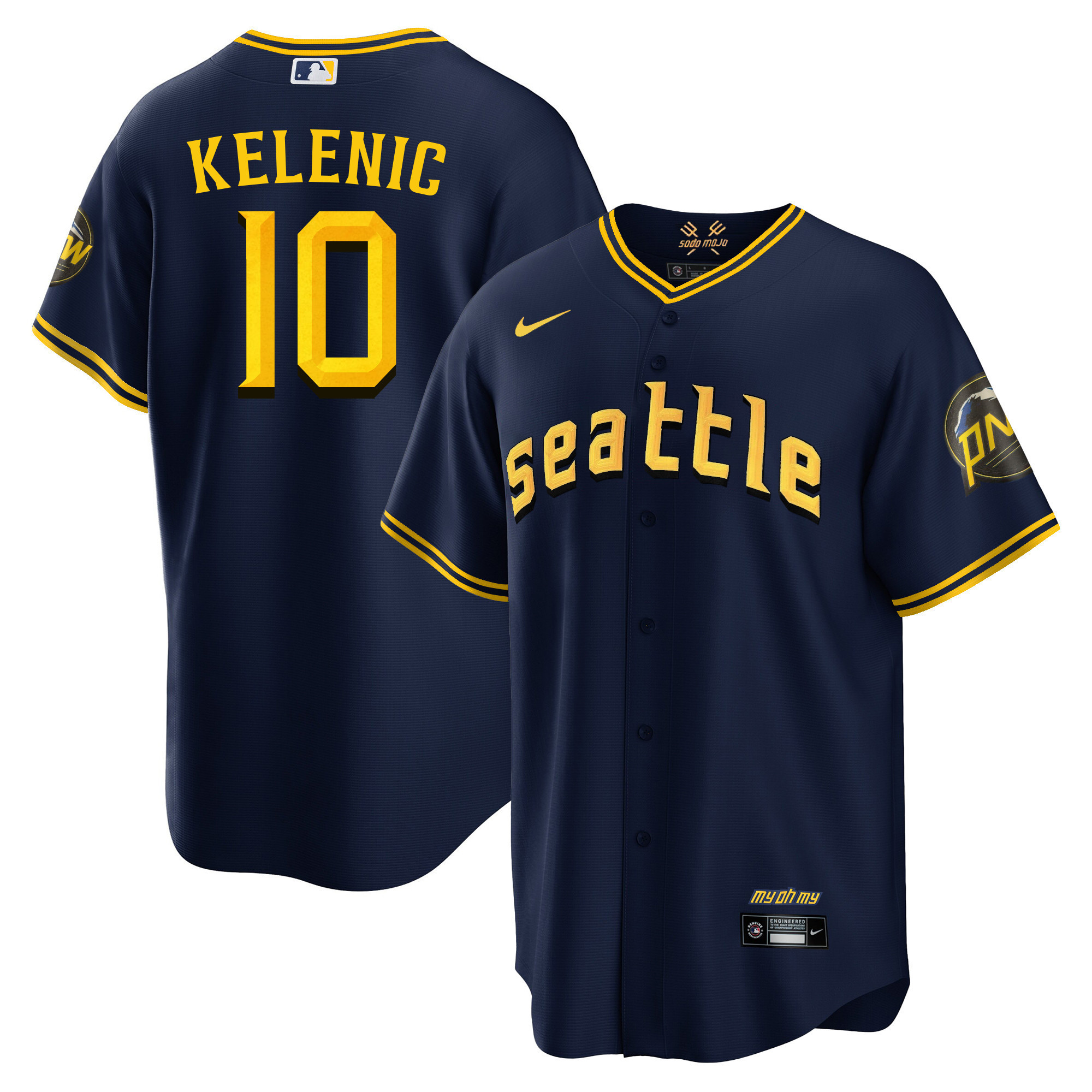Jarred Kelenic Men's Seattle Mariners 2023 City Connect Fan Made Collection Cool Navy Jersey - All Stitched
