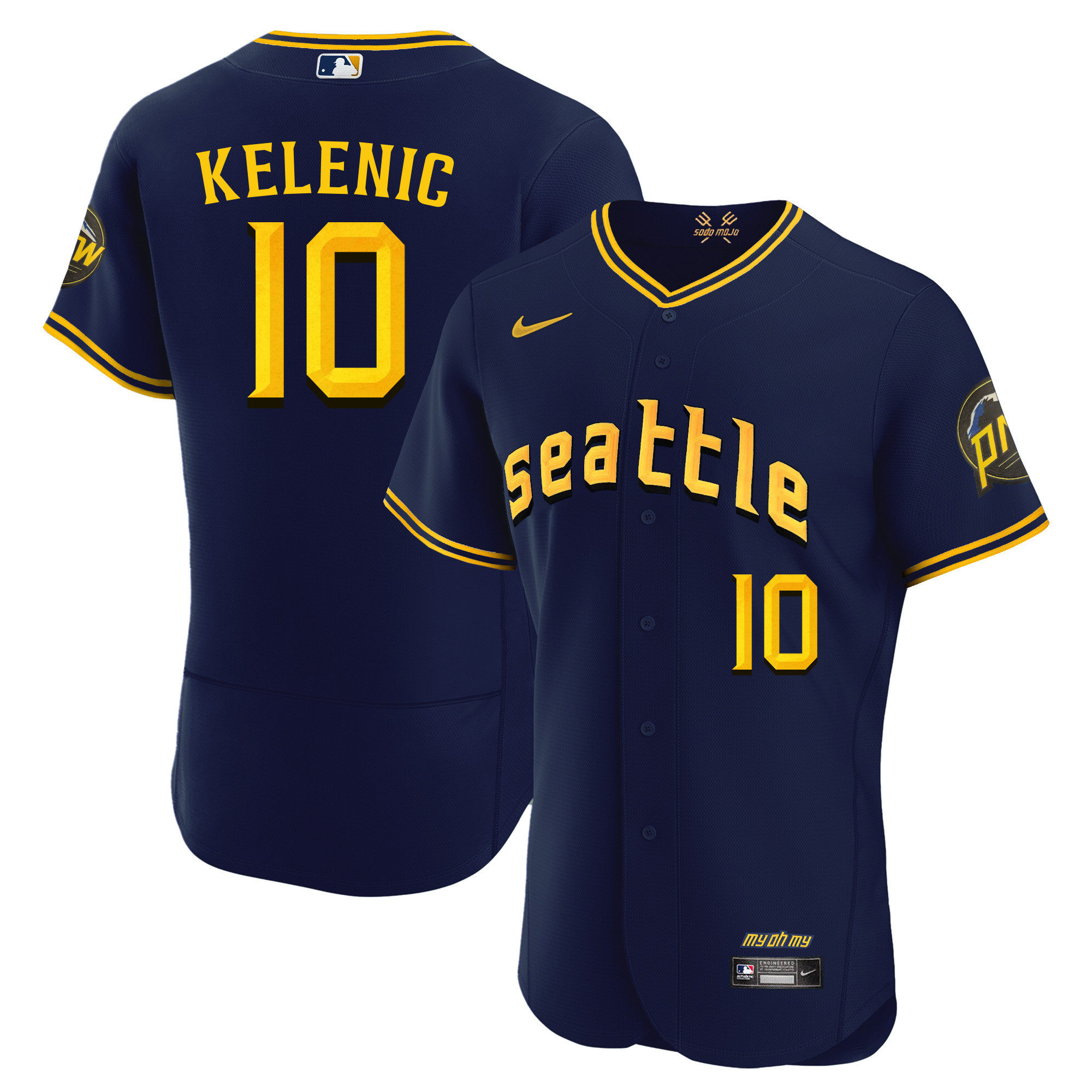 Jarred Kelenic Men's Seattle Mariners 2023 City Connect Fan Made Collection Flex Navy Jersey - All Stitched