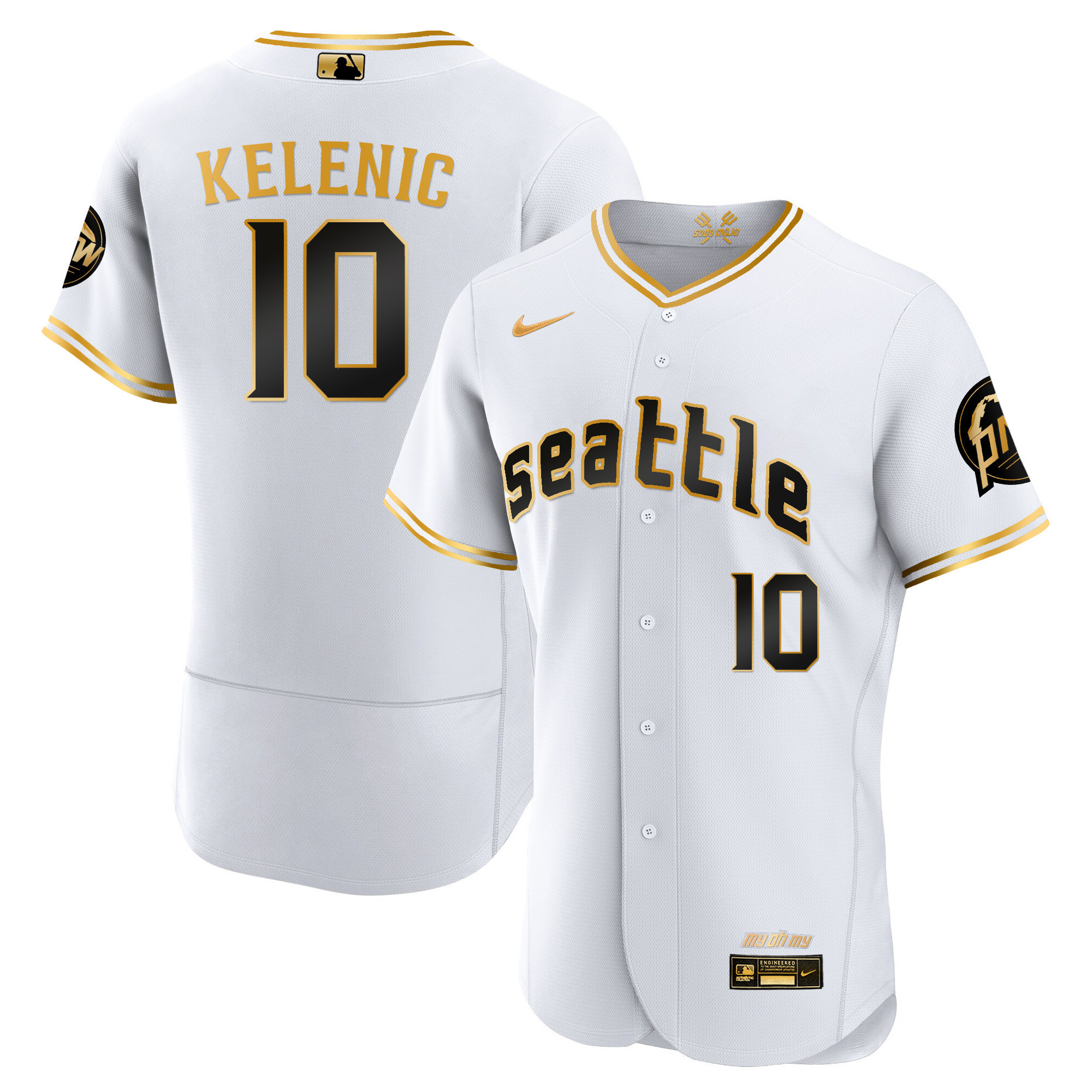 Jarred Kelenic Men's Seattle Mariners 2023 City Connect Gold Fan Made Flex White Gold Jersey - All Stitched
