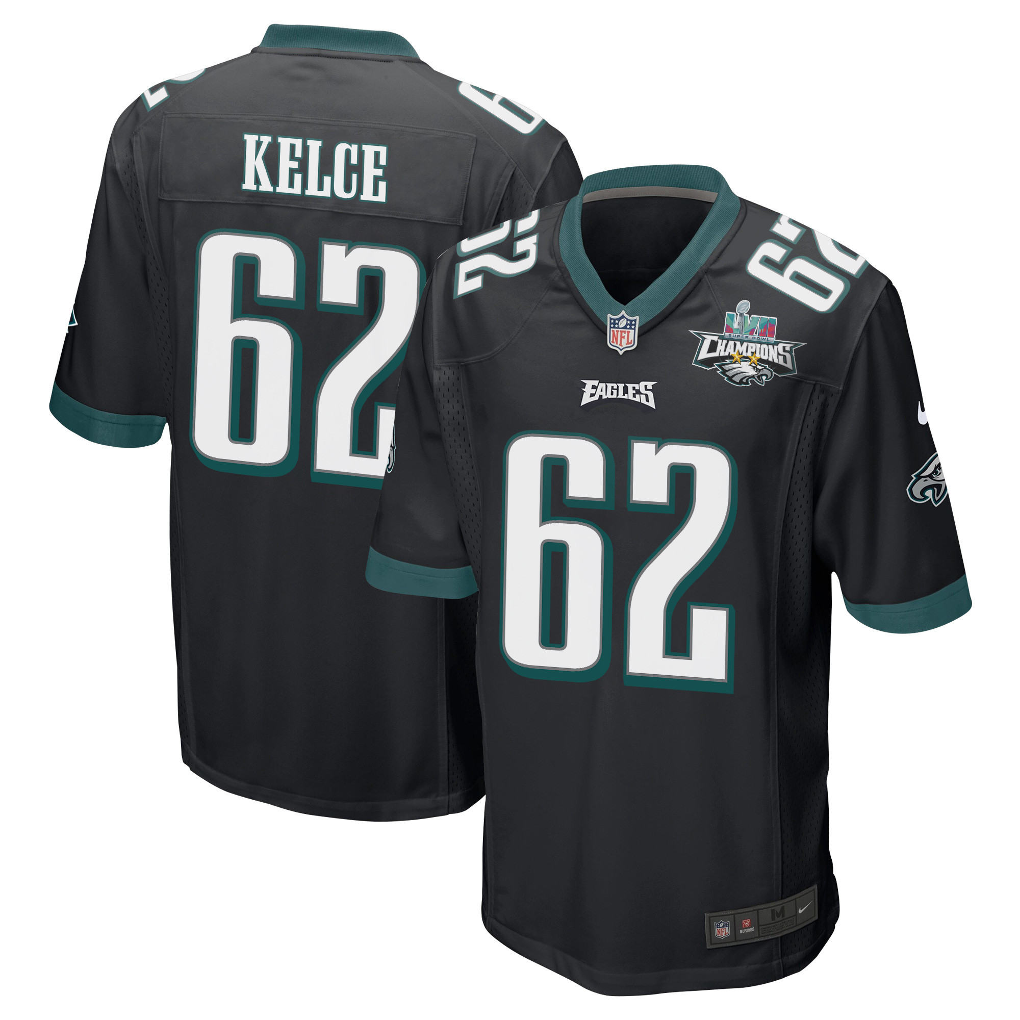 Jason Kelce 62 Philadelphia Eagles Super Bowl LVII Champions 2 Stars Men Game Stitched Jersey – Black