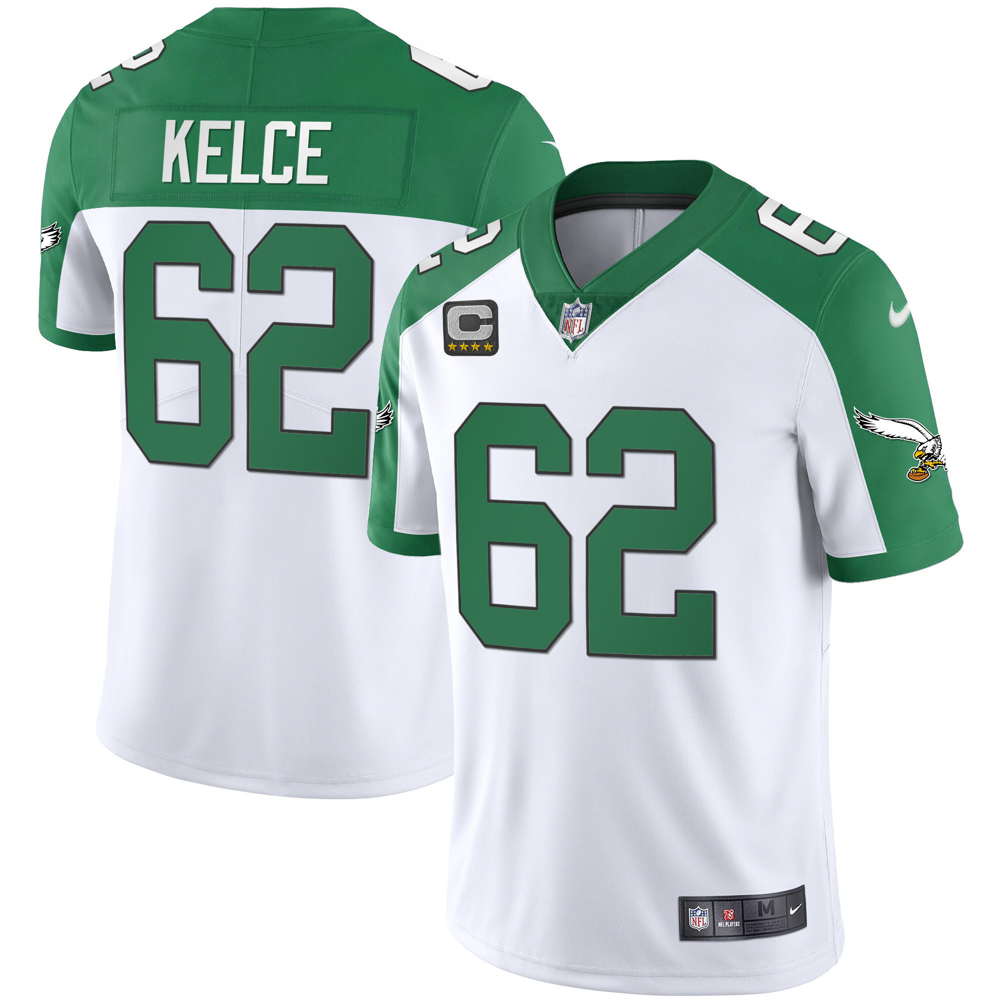 Jason Kelce Men's Philadelphia Eagles Alternate Kelly Green & Gold White Jersey - All Stitched