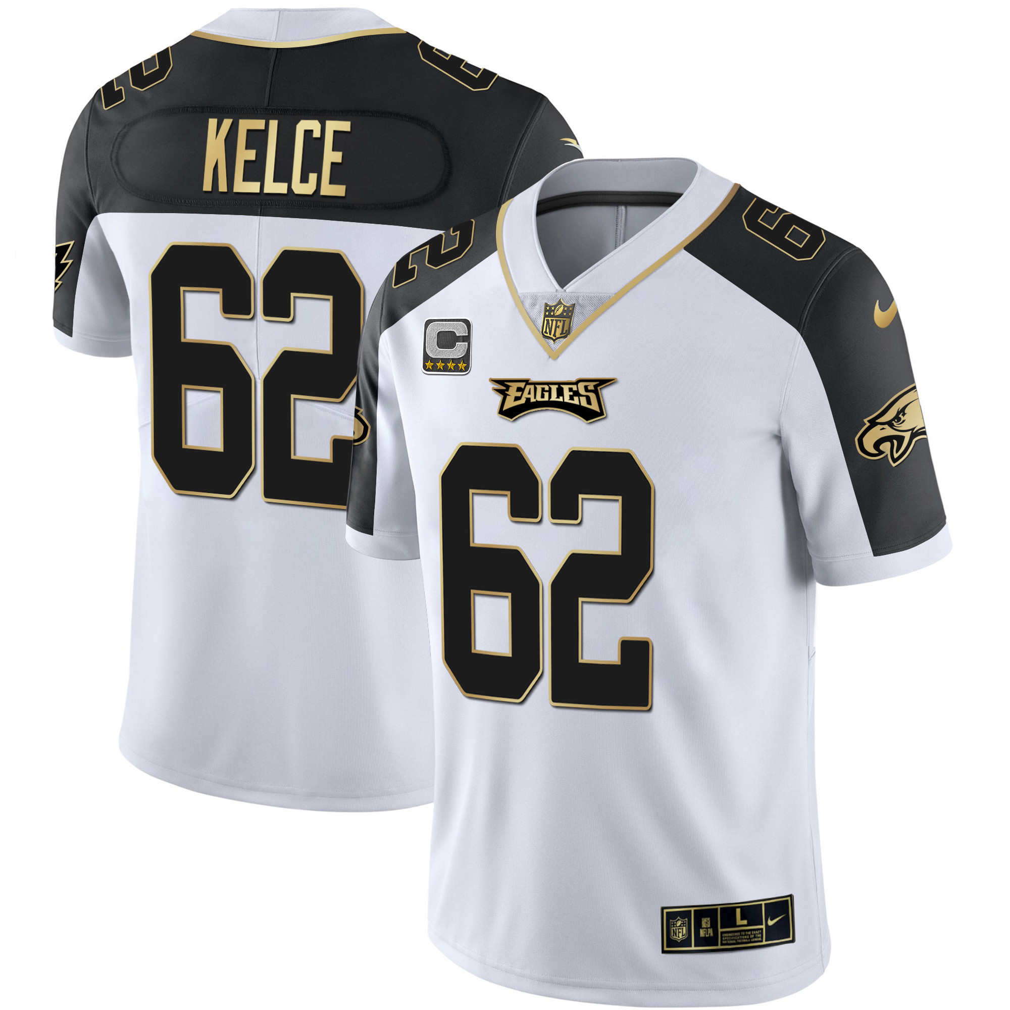 Jason Kelce Men's Philadelphia Eagles Alternate Vapor Black Gold Limited Black Inverted Jersey - All Stitched
