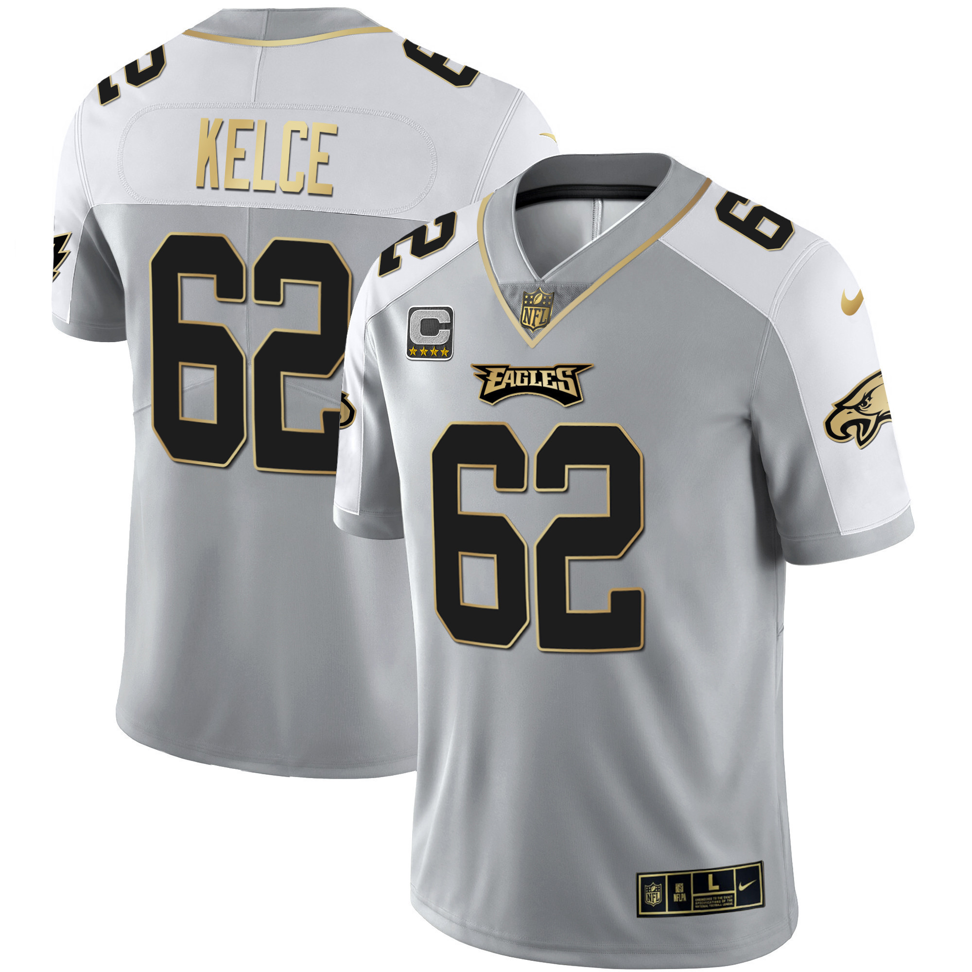 Jason Kelce Men's Philadelphia Eagles Alternate Vapor Black Gold Limited Gray Gold Jersey - All Stitched