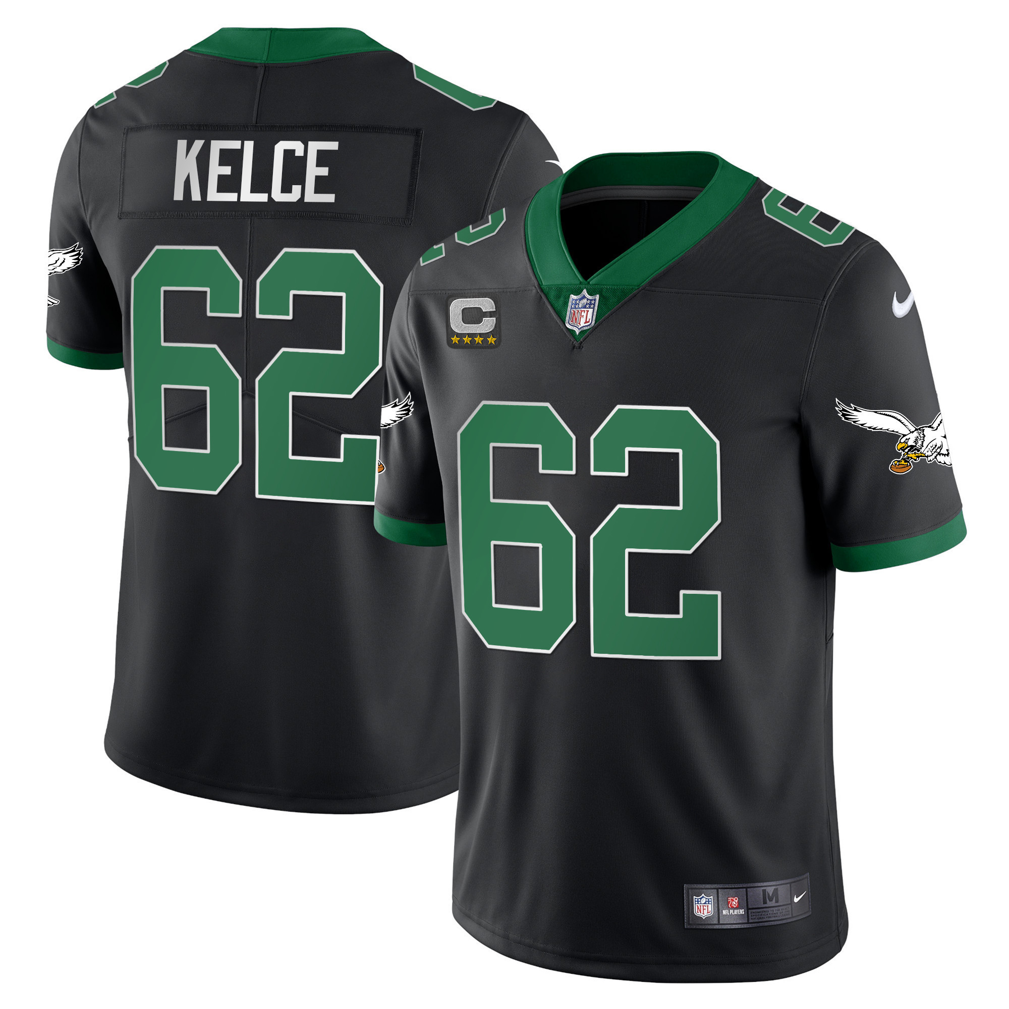 Jason Kelce Men's Philadelphia Eagles Gold & Kelly Vapor Kelly Black Jersey - All Stitched