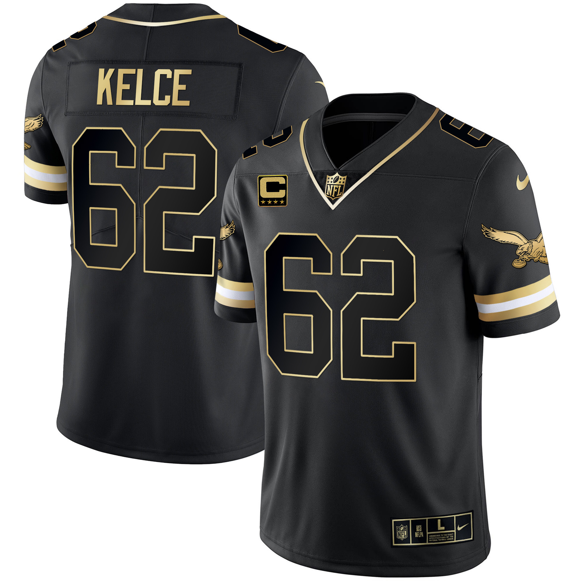 Jason Kelce Men's Philadelphia Eagles Gold & Kelly Vapor Throwback Black Gold Jersey - All Stitched