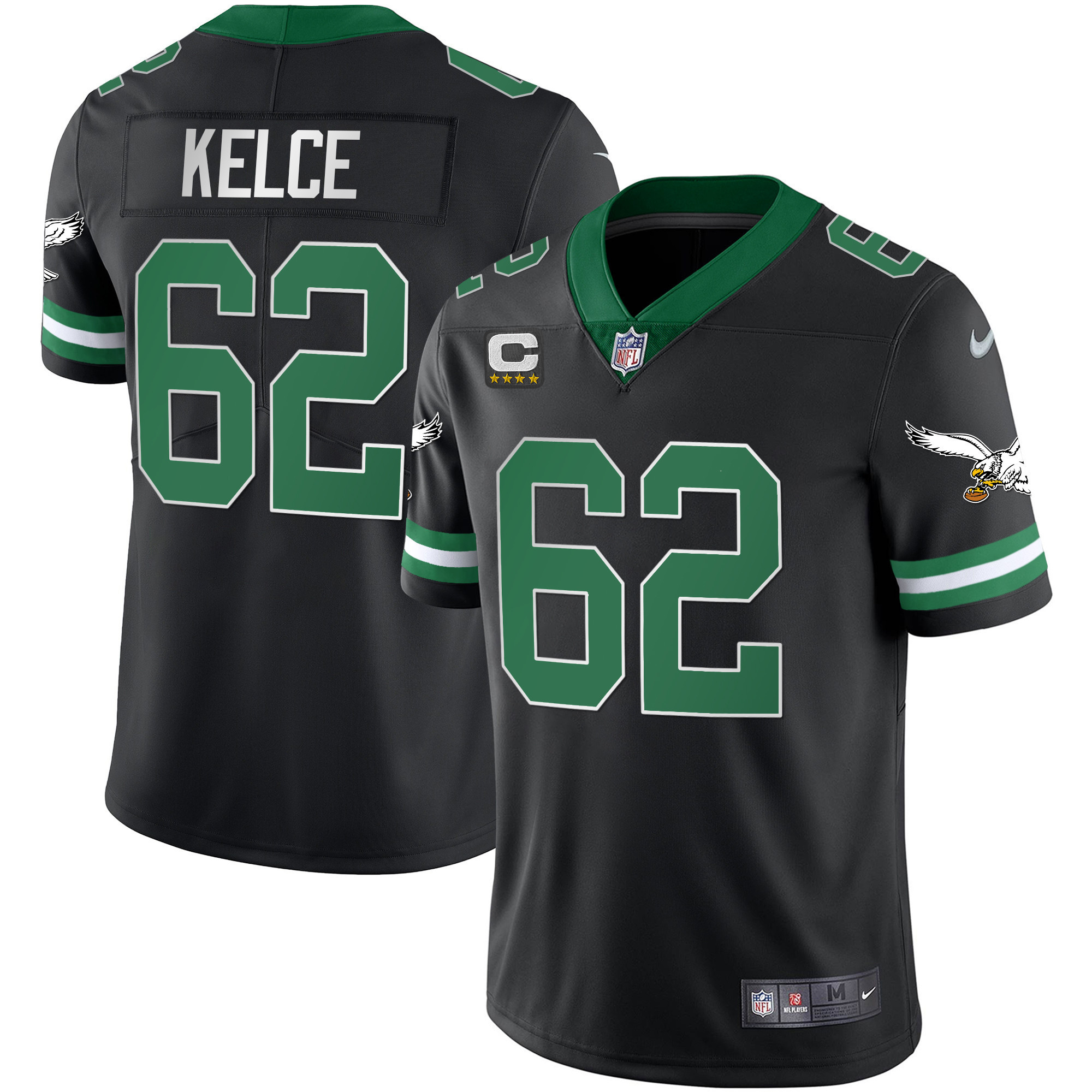 Jason Kelce Men's Philadelphia Eagles Gold & Kelly Vapor Throwback Kelly Black Jersey - All Stitched