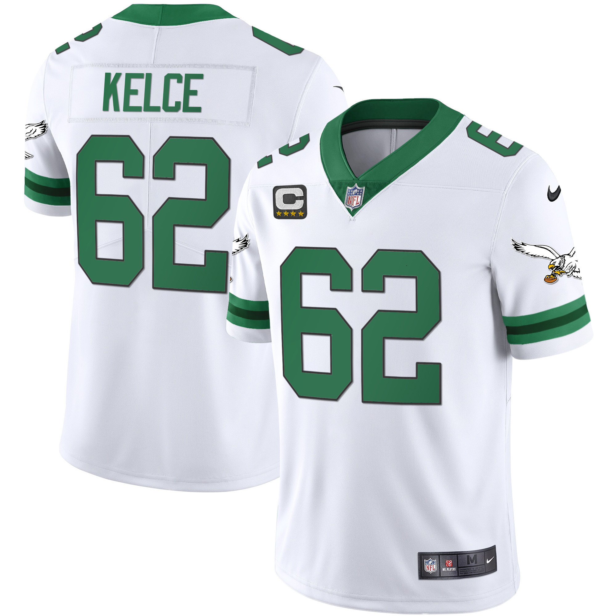 Jason Kelce Men's Philadelphia Eagles Gold & Kelly Vapor Throwback Kelly White Jersey - All Stitched