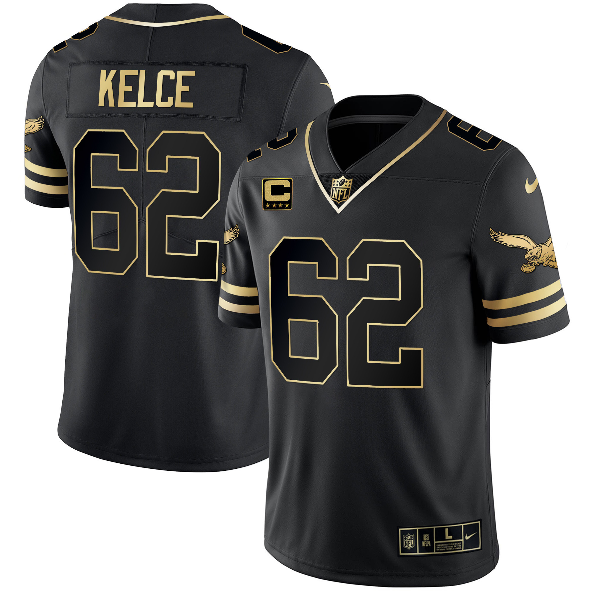 Jason Kelce Men's Philadelphia Eagles Gold & Kelly Vapor V2 Black Gold Jersey - All Stitched