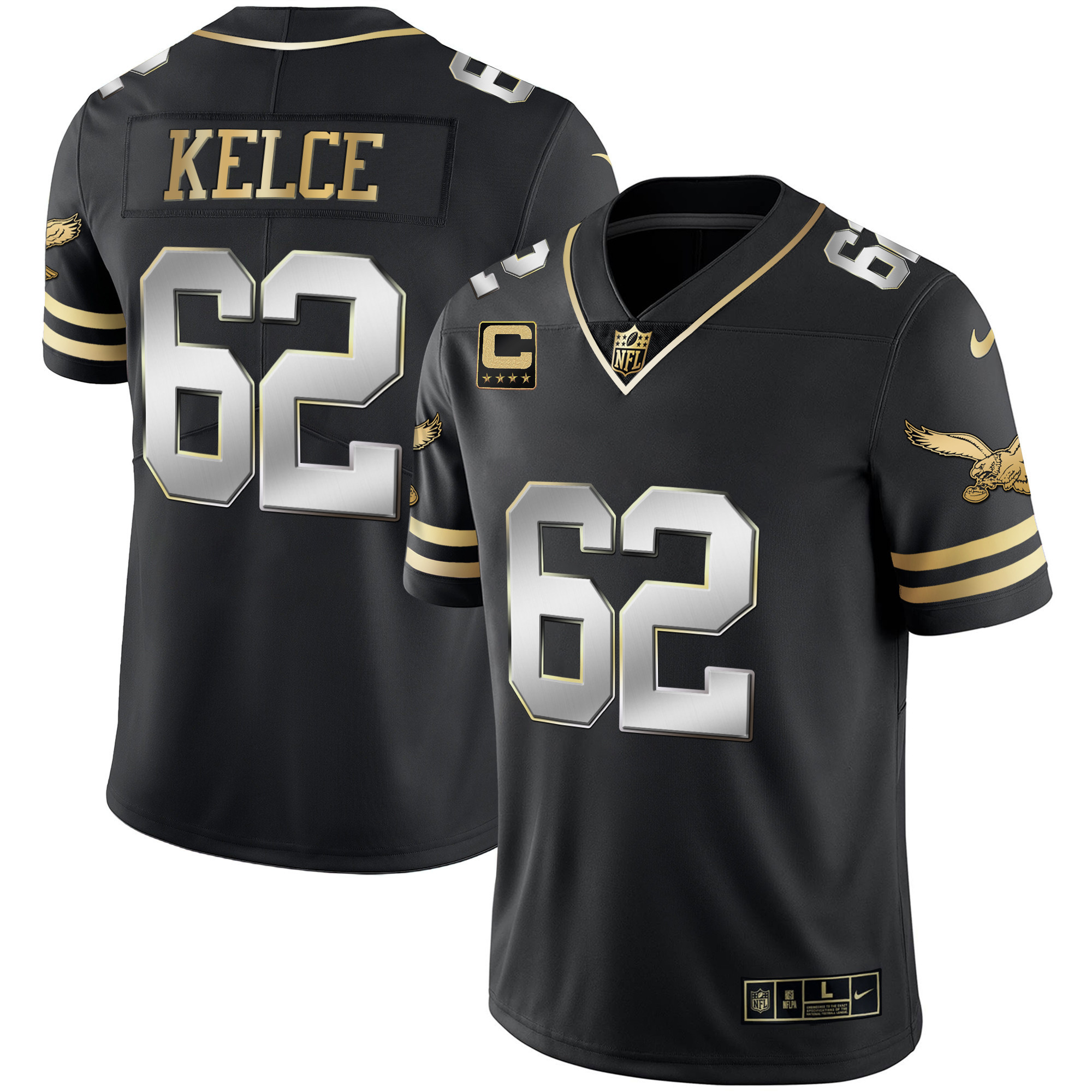 Jason Kelce Men's Philadelphia Eagles Gold & Kelly Vapor V2 Black Limited Jersey - All Stitched