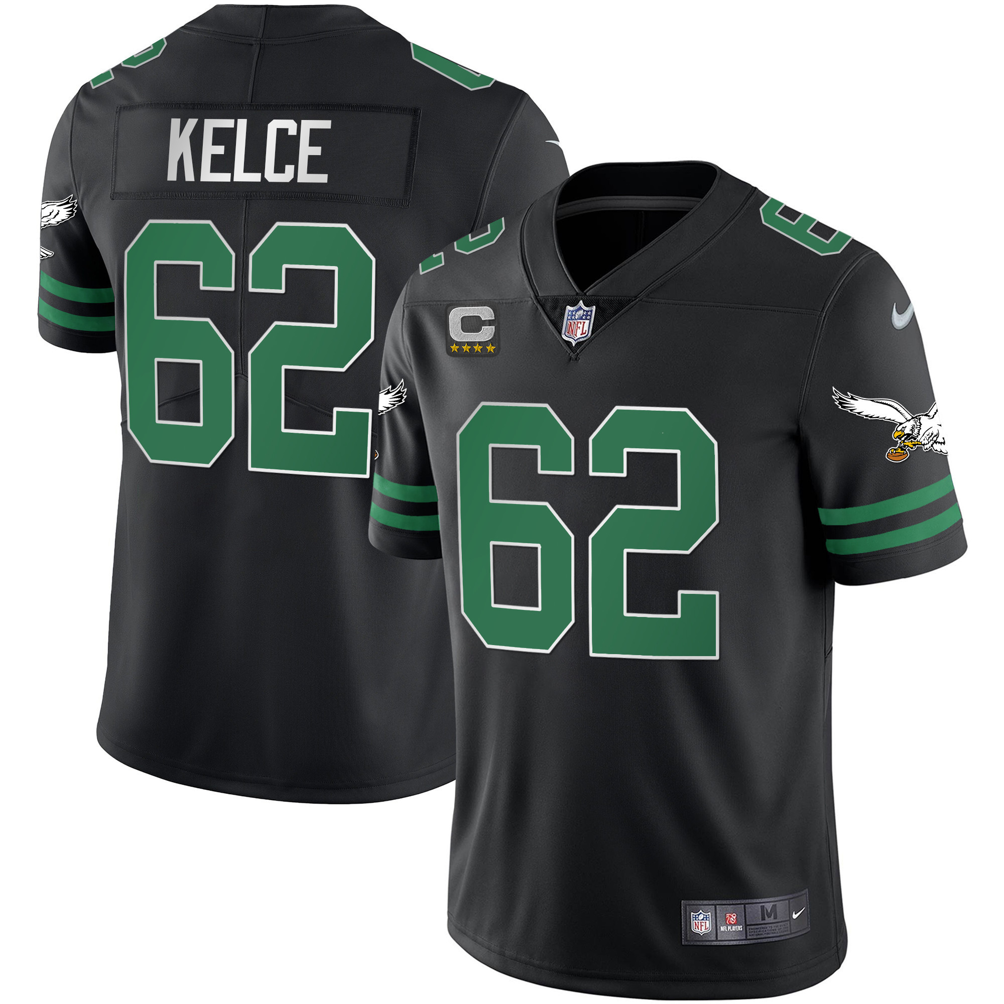 Jason Kelce Men's Philadelphia Eagles Gold & Kelly Vapor V2 Kelly Black Jersey - All Stitched
