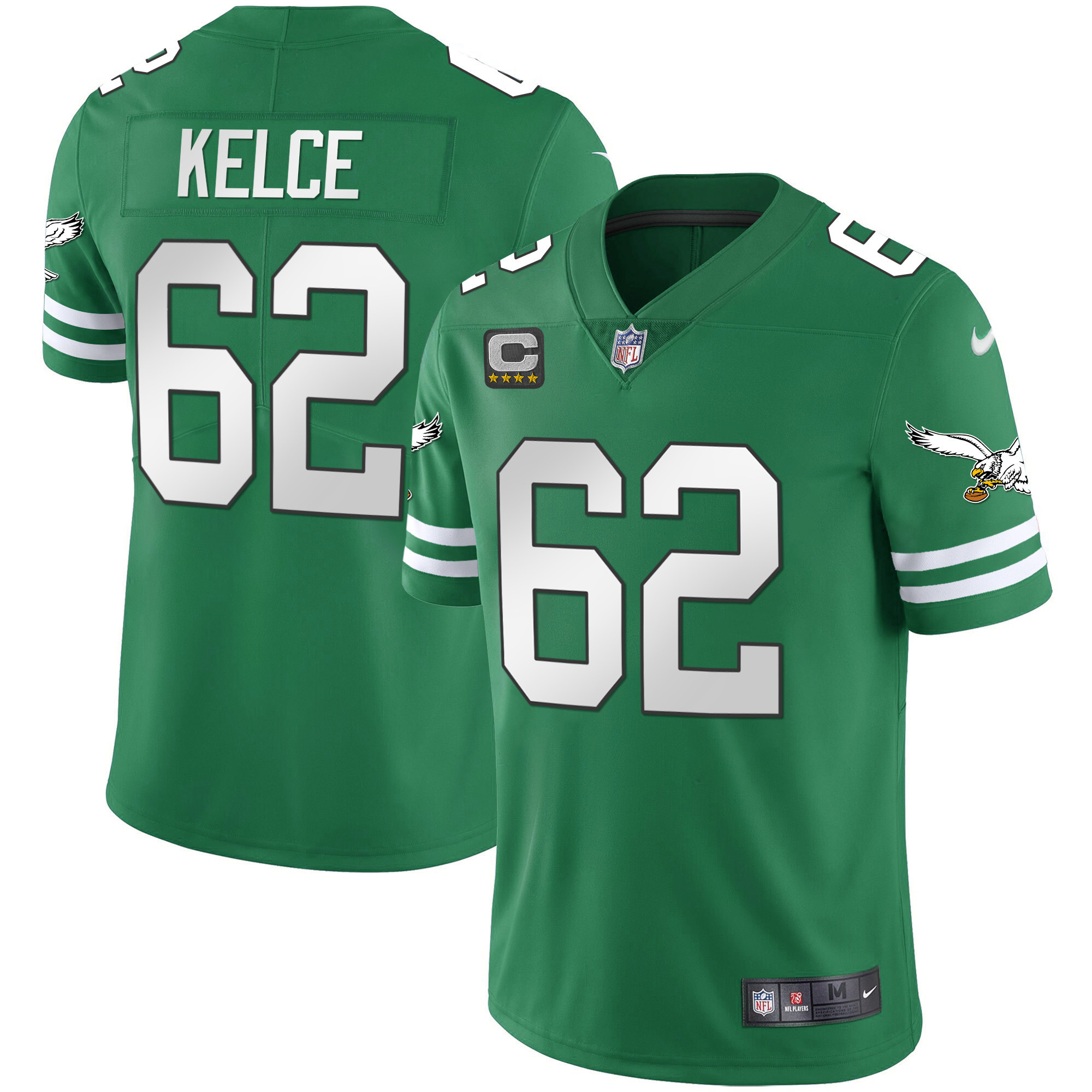 Jason Kelce Men's Philadelphia Eagles Gold & Kelly Vapor V2 Kelly Green Jersey - All Stitched