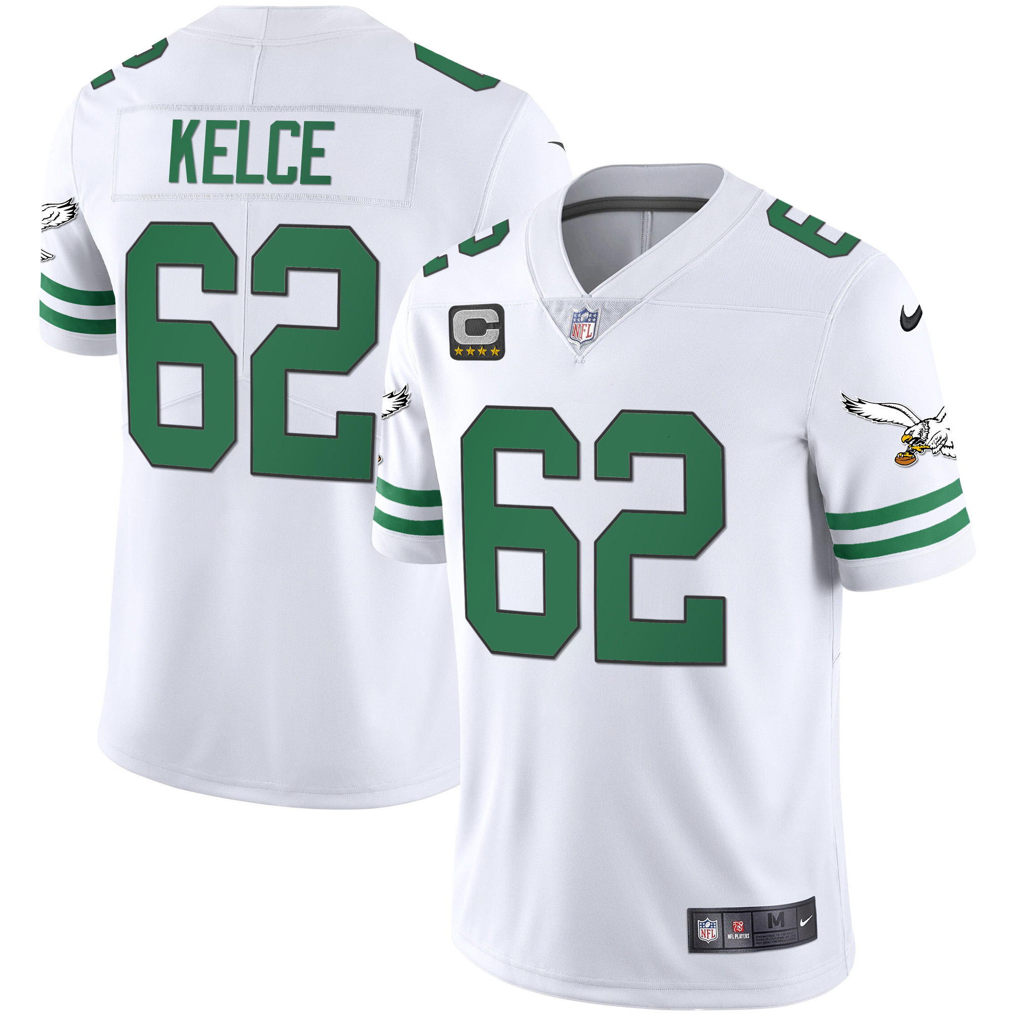 Jason Kelce Men's Philadelphia Eagles Gold & Kelly Vapor V2 Kelly White Jersey - All Stitched